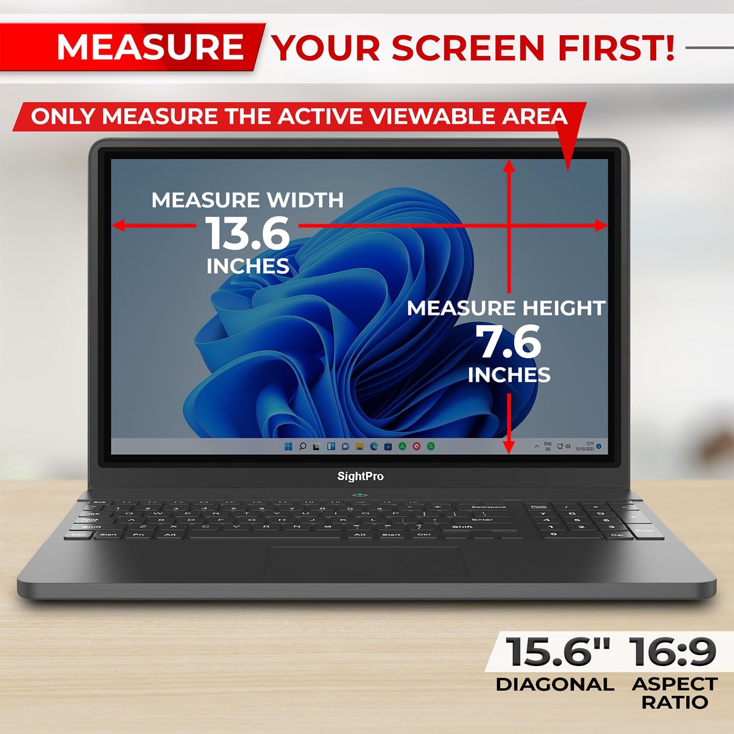 SightPro 15.6 Inch 16:9 Laptop Privacy Screen Filter - Computer Monitor Privacy Shield and Anti-Glare Protector