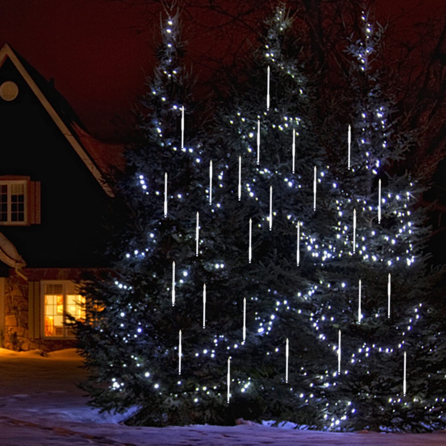 LJLNION Meteor Shower Lights, 12 Inch Outdoor Icicle Christmas Lights, 8 Tubes 288 LED Iciclelights Snow Falling Light, Connectable Raindrop Light, Xmas Wedding Party Tree Holiday Decor, White