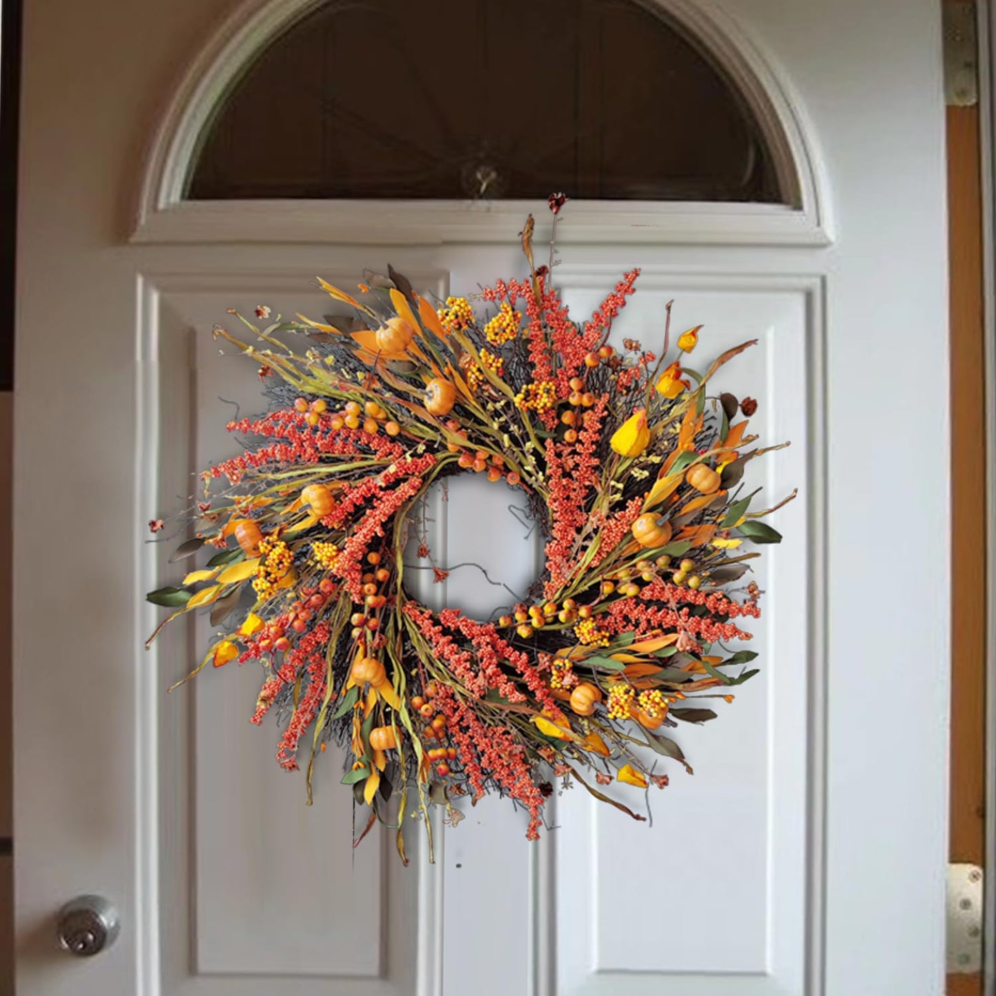 WANNA-CUL 24In Fall Harvest Wreath for Front Door Autumn Thanksgiving Decor