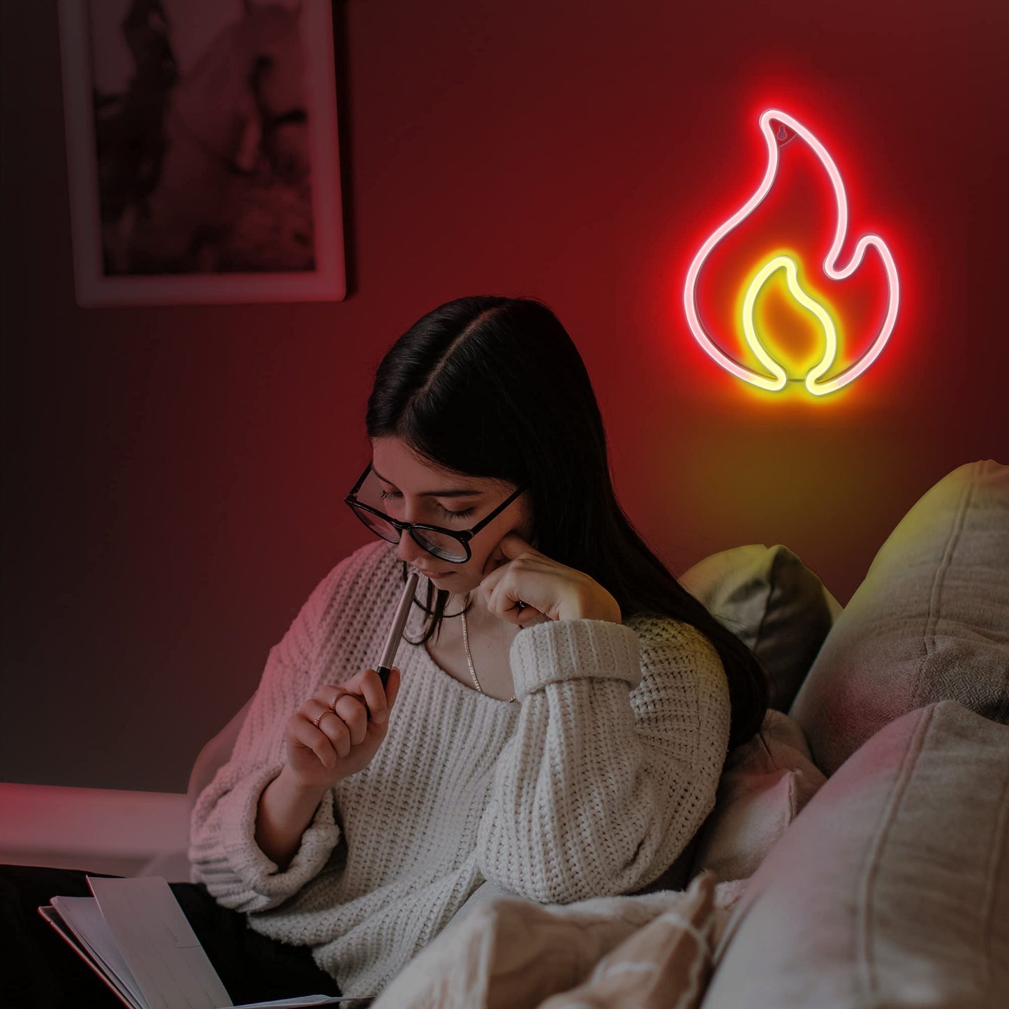 Lumoonosity Flame Neon Sign, Red and Yellow Neon Light with On/Off Switch, Led Light Sign for Wall Decor, Hanging Flame Shaped Light, Fire Neon Lights for Bedroom, Gaming Room Setup