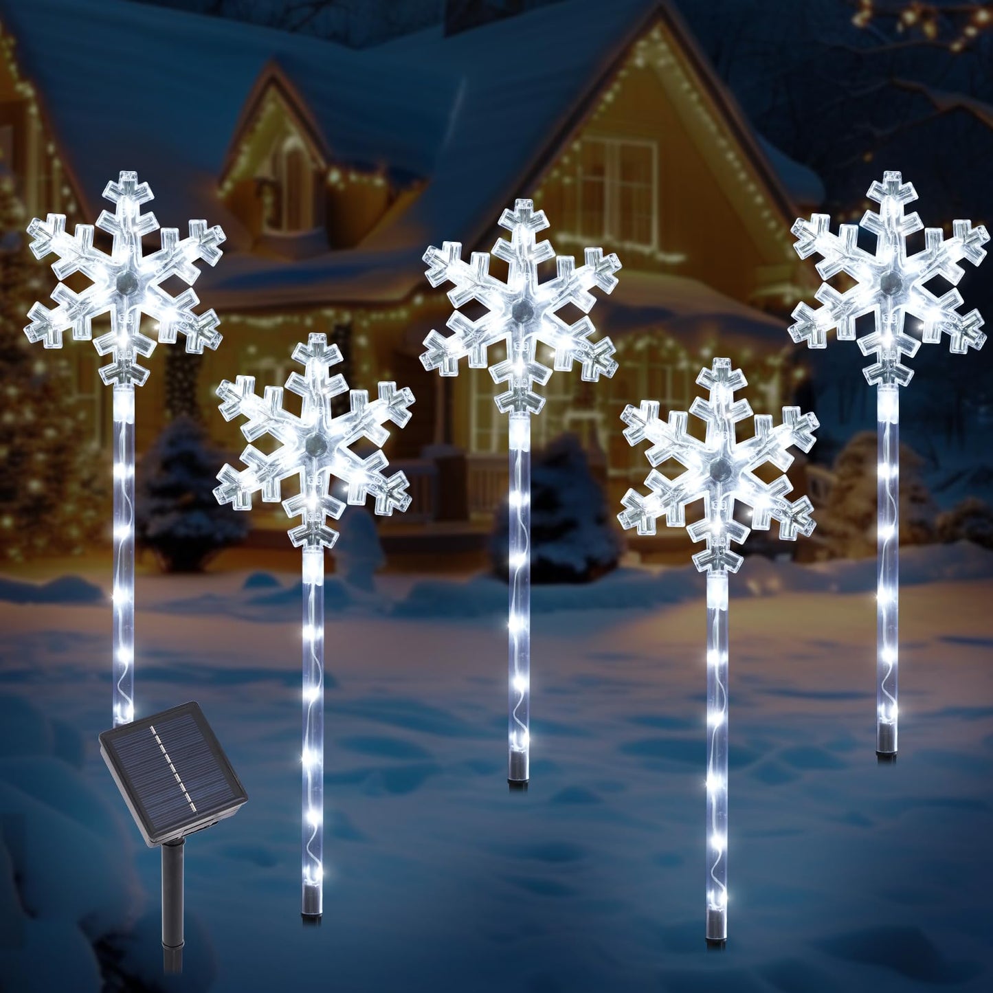 BRIGHTDECK Solar Christmas Snowflake Pathway Lights, Set of 10 Outdoor Garden Lights Decorations,Waterproof Stake Decorative Light for Yard Lawn Porch Walkway Decor (Cool White, 10 Pack)