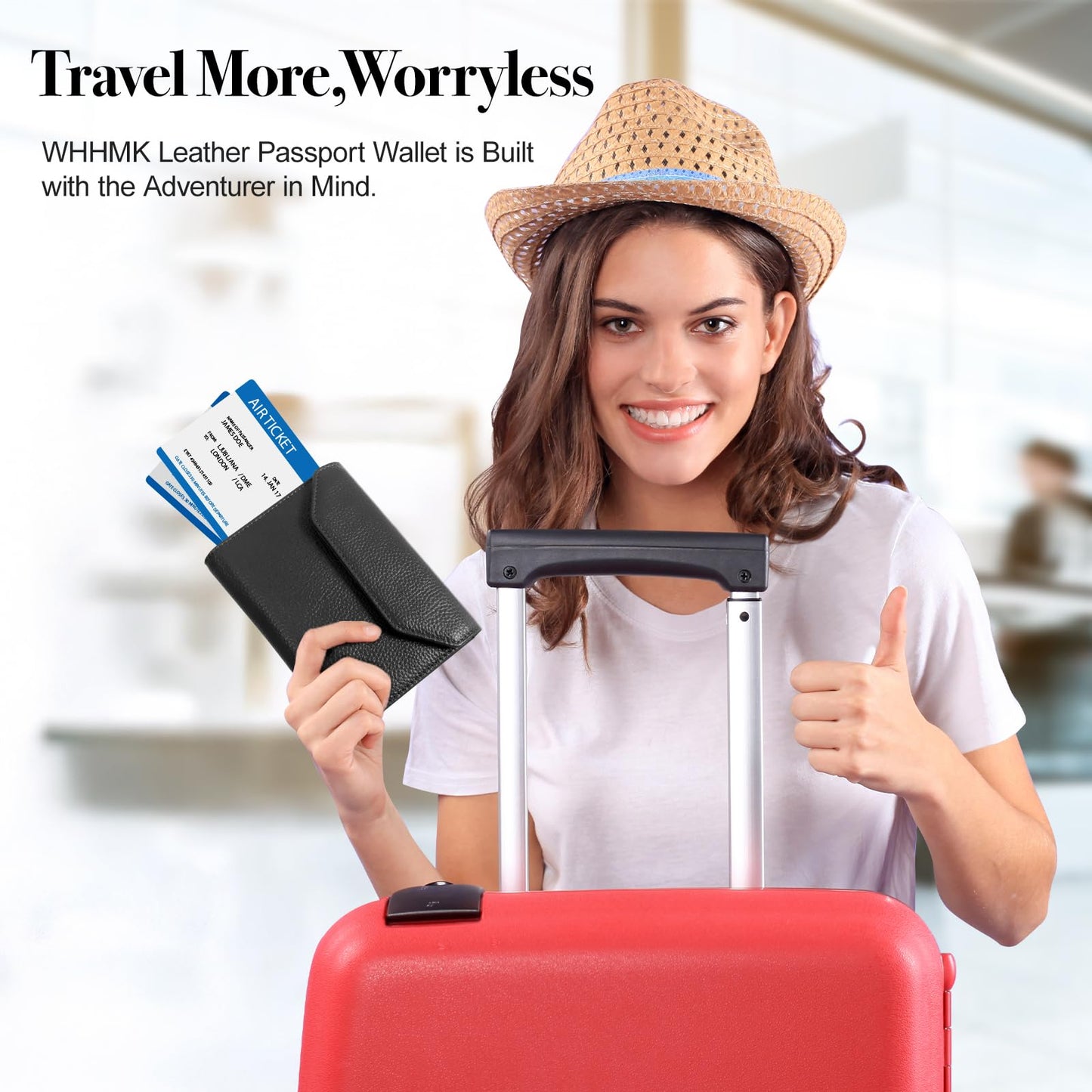 WHHMK Leather Passport Holder for Travel,Rfid Passport Holder Protect Your Card Security,Passport Book Holder for Men Women,Travel Wallet with Cards & Pen Slot,Boarding Pass,Zipper Cash Pocket(Black)