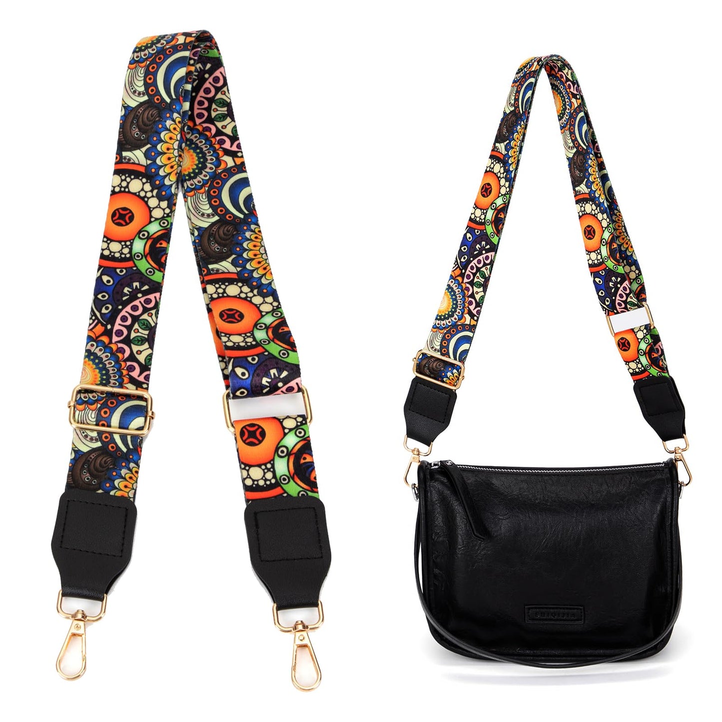 Aeiruo Purse Strap, 1.5" Cowhide Head Wide Shoulder Bag Strap Adjustable Replacement,Jacquard Embroidery Crossbody Bag Straps (Colorful Flower)