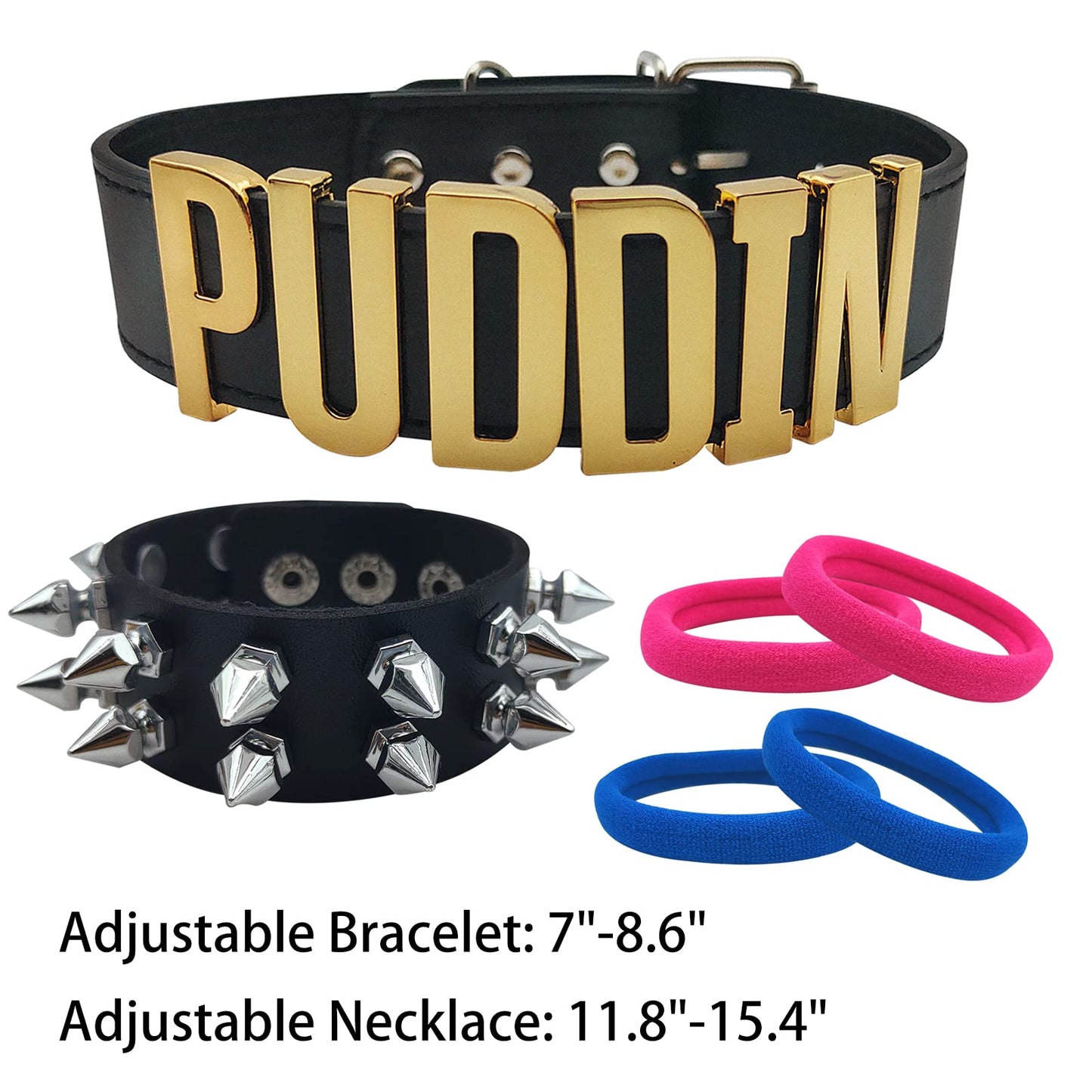 Ymimanchil Puddin Choker Bracelet Set Punk Leather Bracelet Letter Collar Cosplay Accessory for Women Halloween Party Costume