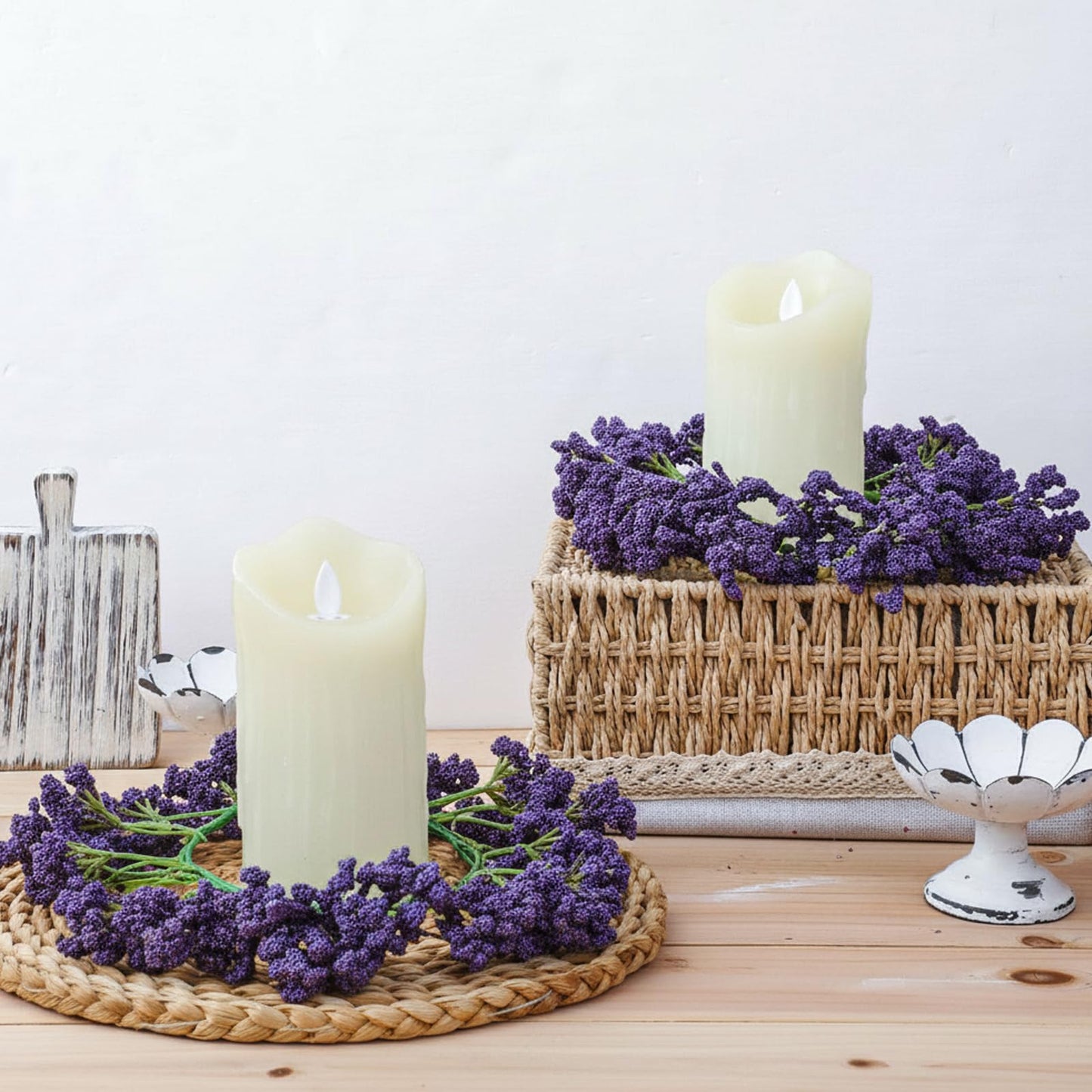 Daifunli 2 Pcs Spring Purple Astilbe Candle Rings Artificial Dark Purple Floral Farmhouse Wreaths for Pillar 3.9 Inch Candles Holder for Spring Summer Rustic Table Centerpiece Decor