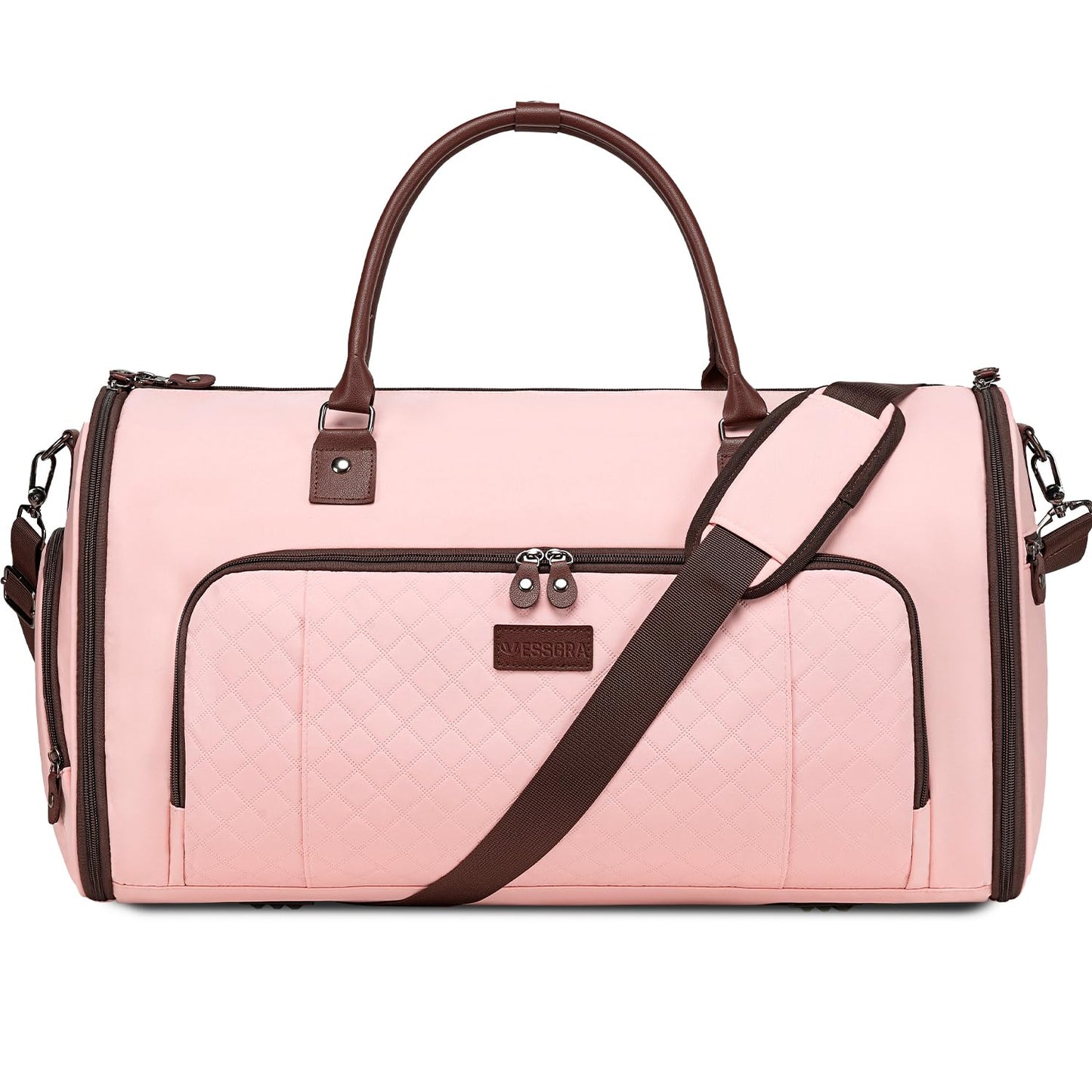 Vessgra Garment Bag for Airplane Travel,Weekender Travel Bag for Women, 2 in 1 Convertable Garment Duffle Bag with Shoes Compartment Carry on Bag Hanging Garment Bag Travel with Shoulder Strap,Pink