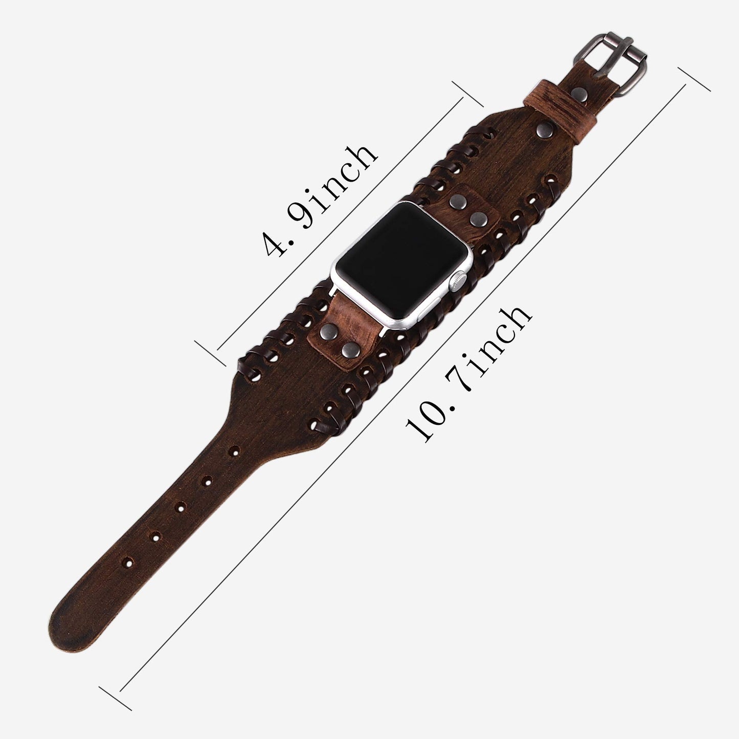 VIQIV Wide Cuff Bracelet Leather Band Compatible with Apple Watch 42mm 44mm Sports Watches for Men Women, Unisex Retro Replacement Wrist Strap for iWatch Series SE 6/5/4/3/2/1, Brown