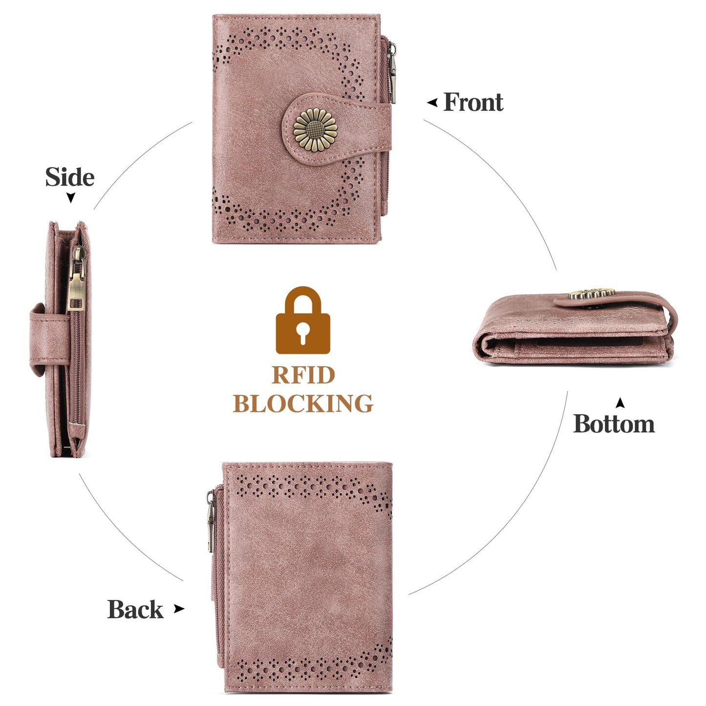 SENDEFN Small Wallets for Women Bifold RFID Blocking Leather Card Holder Compact Wallet with Zipper Coin Pocket