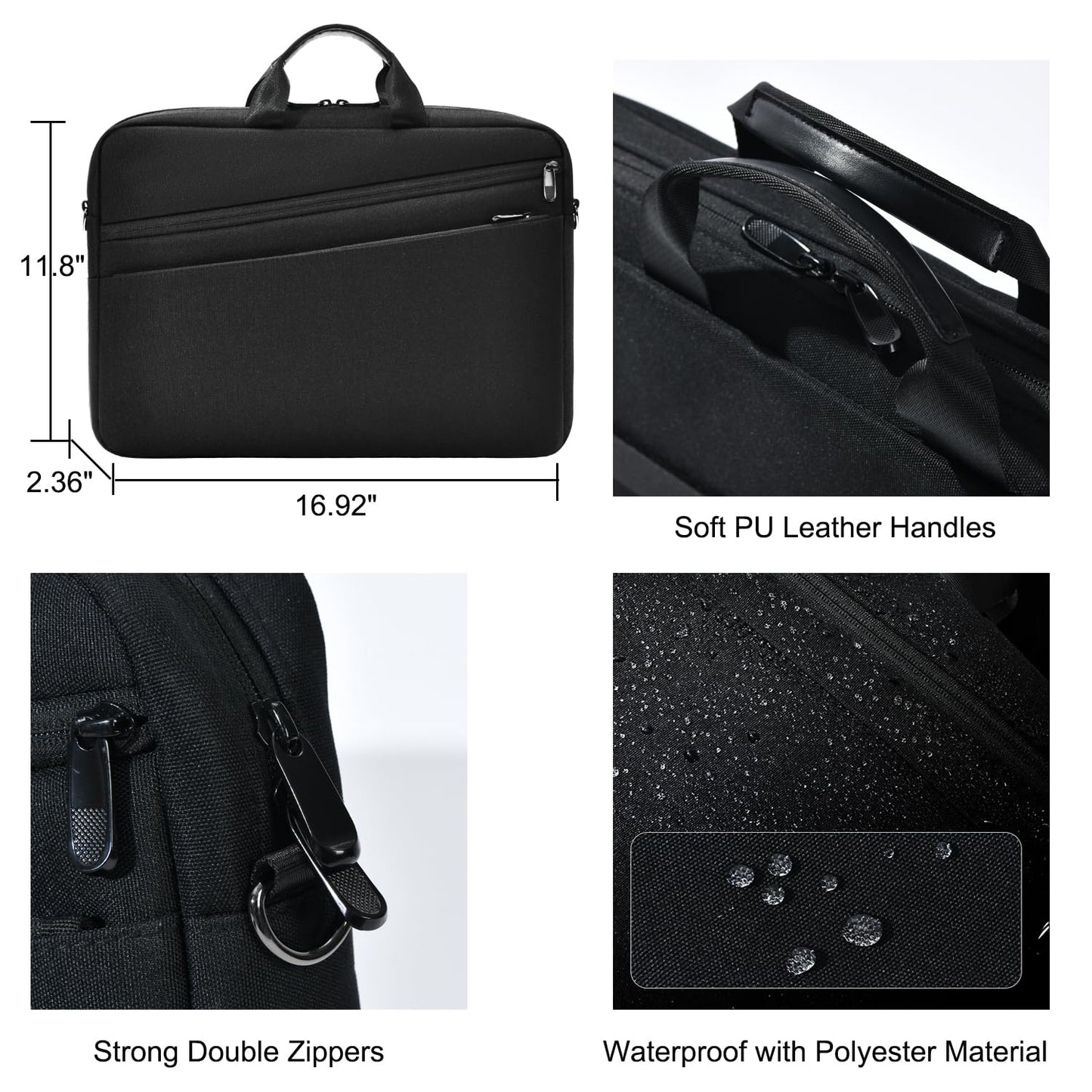 natyrlpog 15.6 Inch Business Laptop Bag for Men & Women, Waterproof Polyester Briefcase for Work, Commute, Travel (black)