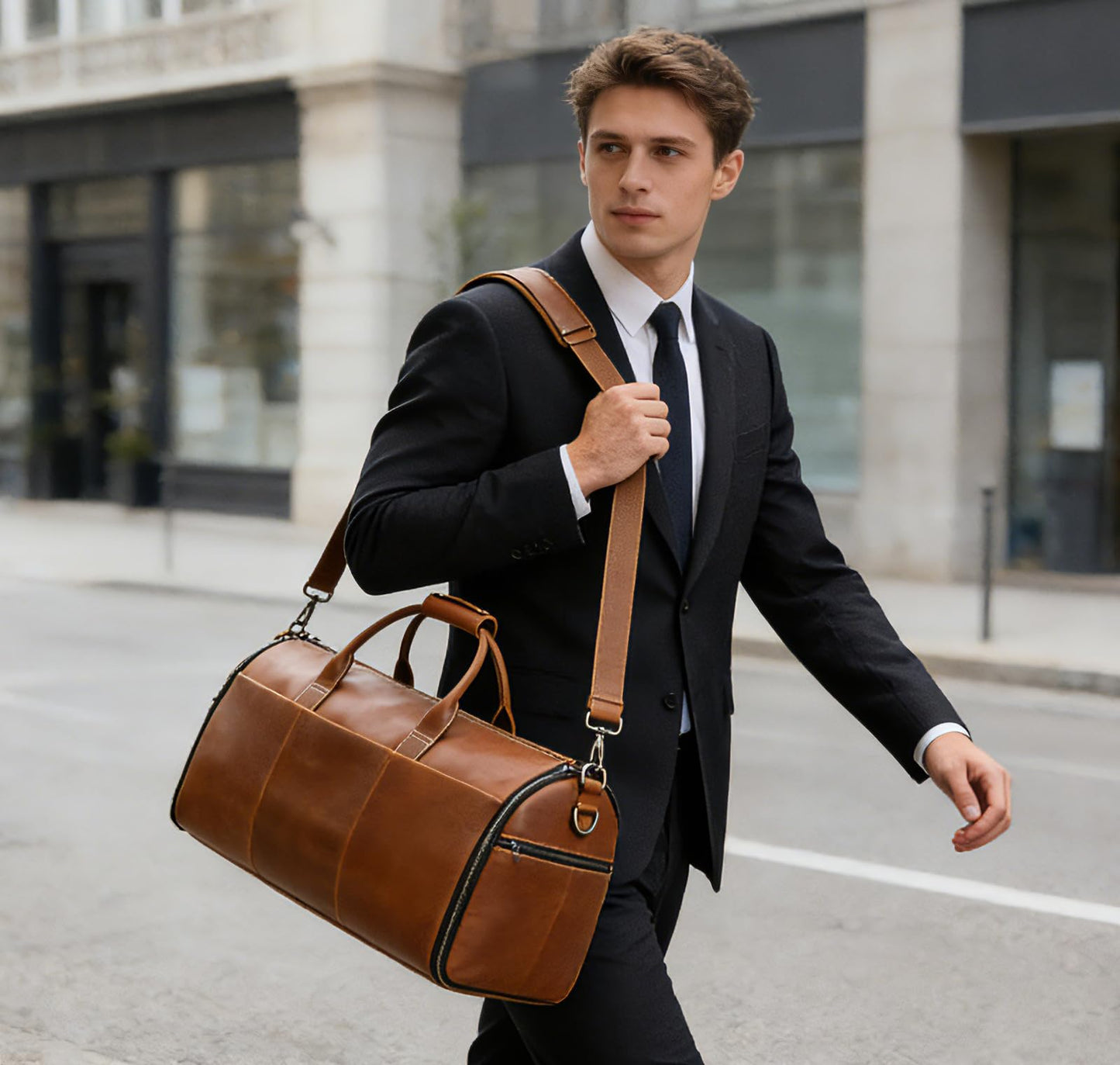 Men's Carry On Garment Bag, Convertible Garment Bag Full Grain Leather Duffle Bags with Shoe Pouch, 2 in 1 Hanging Suitcase Suit Travel Bags