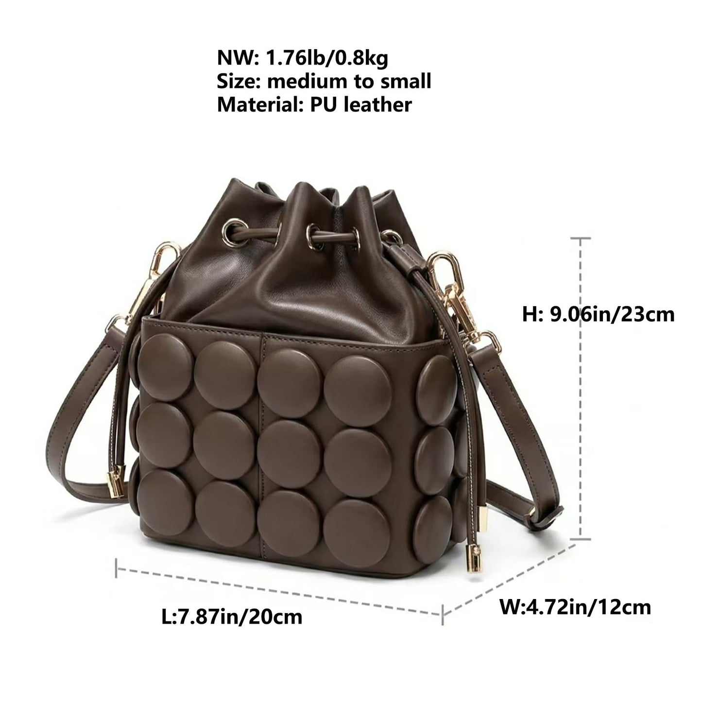 ZGRJSZDD Women's PU Leather Drawstring Top Handle Bucket Bag Purse with Solid Dot Patterns, Crossbody Shoulder Handbag, 9086 Black