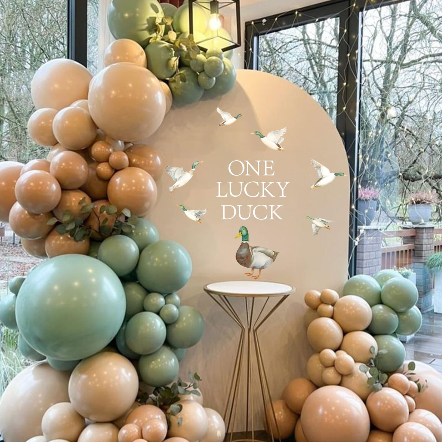 FYSUIMU One Lucky Duck First Birthday Decal Mallard Duck Backdrop Party Stickers Animal Theme 1st Birthday Sign Decal for Balloon Arch Baby Shower