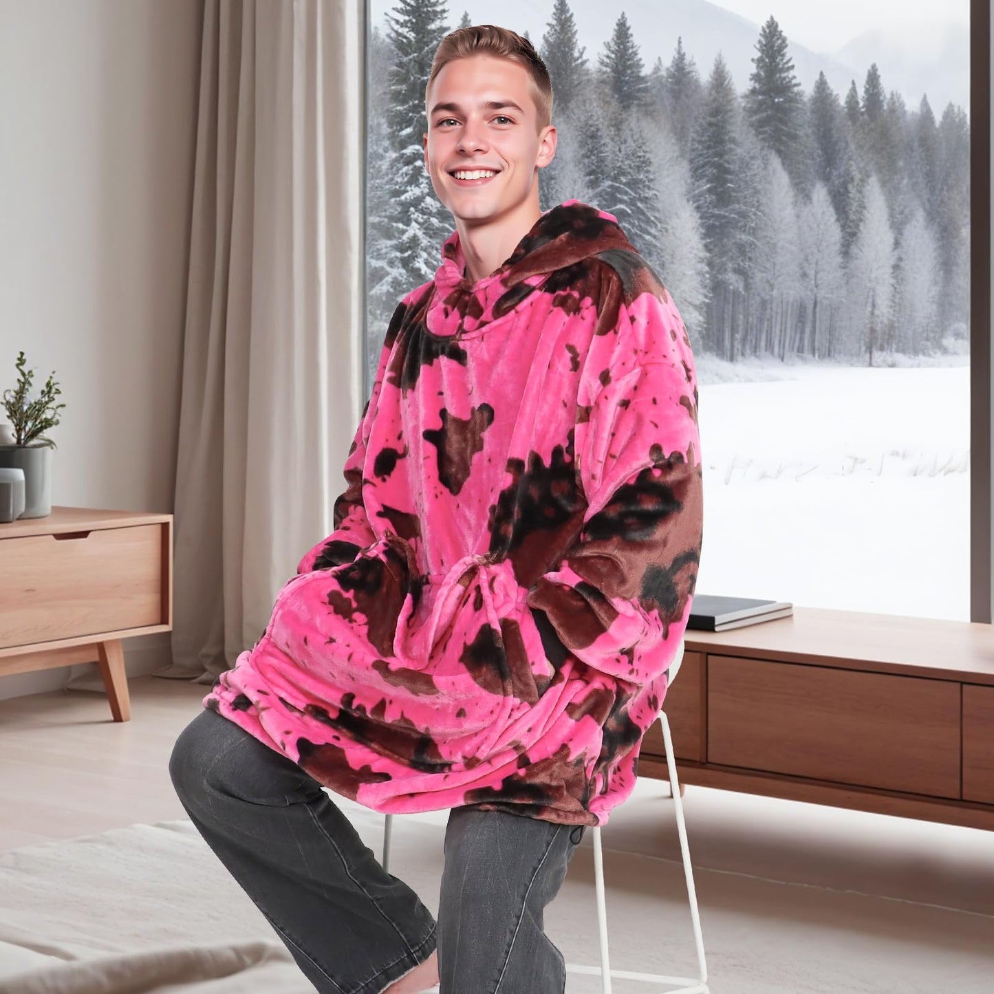 KIVEE Wearable Blanket Hoodie for Women, Oversized Fleece Sweatshirt Blanket with Hood Pocket, Gifts for Women Mom Girlfriend Christmas, Pink Wife Birthday Gifts Ideas