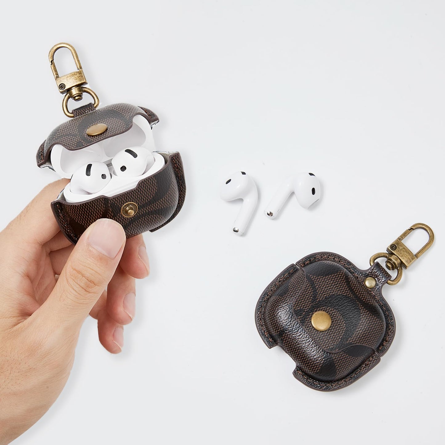 for AirPods 4 Case Cover 2024, Leather Full-Body Protective Case for AirPods 4th Generation Wireless Charging Case for Women Men with Keychain-Coffee