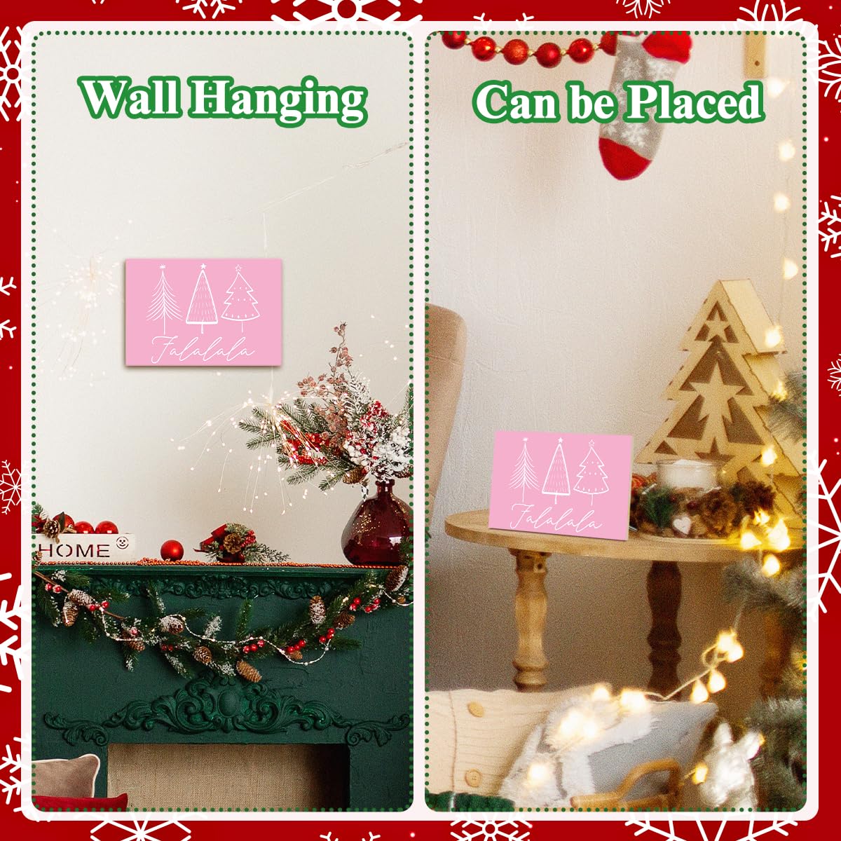 Falalala Merry Christmas Signs for Festival Wall Decoration Christmas Tree Wood Xmas Tabletop Decor for Table Desk Mantle Shelf Pink Wall Art for Xmas Party Kitchen Decor - JK0387