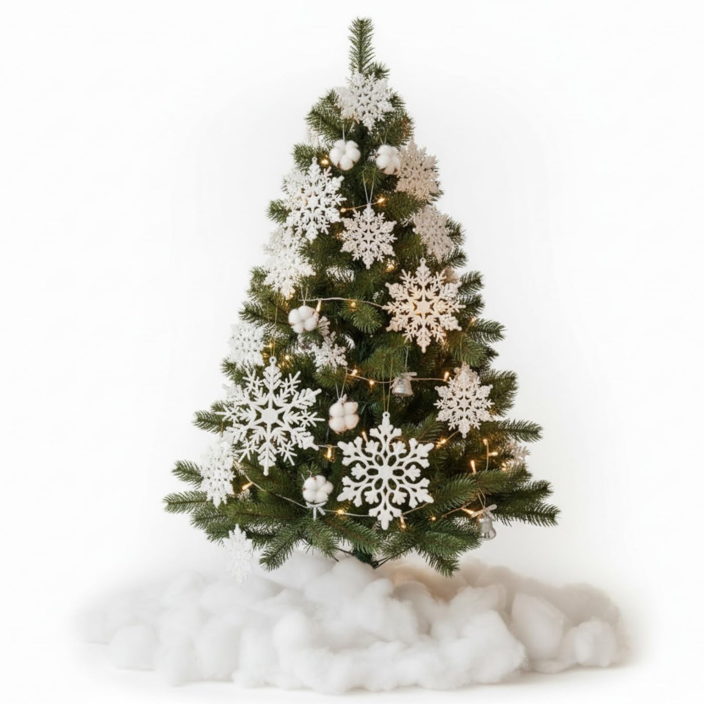 Soulchen Winter Tree Decoration Set 36 Pcs White Snowflake Ornament 11.3 oz Artificial Fluffy Snow Fake Cloud Plastic Glitter Snowflake Hanging for Wreath Garland Holiday Indoor Outdoor Wonderland