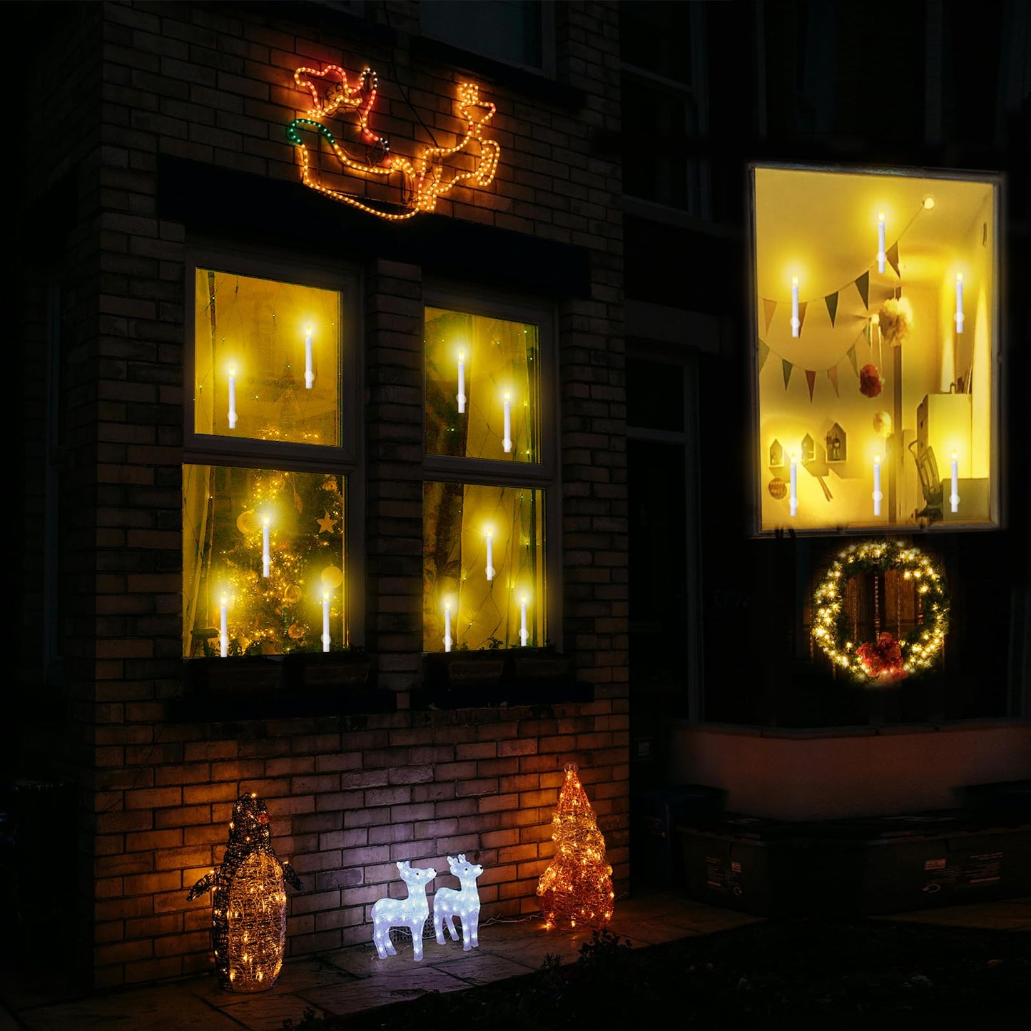 Kithouse 12 Pack Flameless LED Window Candles with Drip Texture,Removable Candle Holders,24 AAA Batteries,Daily Timer,ON/Off Remote,12 Window Suction Cups,Christmas Home Wedding Decor(Gold)