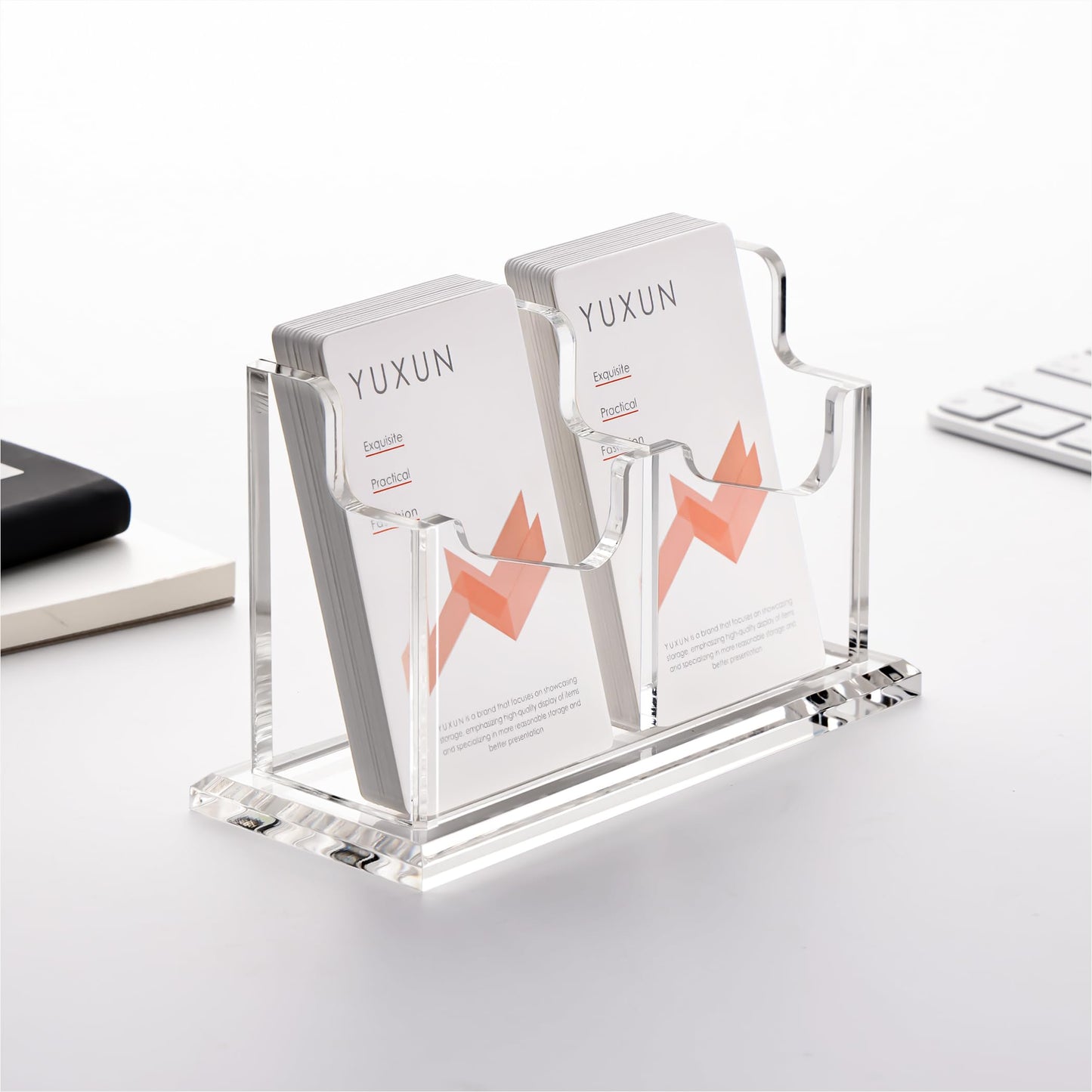 YUXUN Acrylic Business Card Holder for Desk-1 Tier 2 Slot, Vertical Business Card Holder Organizer for Women Men, Clear Business Card Display for Exhibition, Home, Office