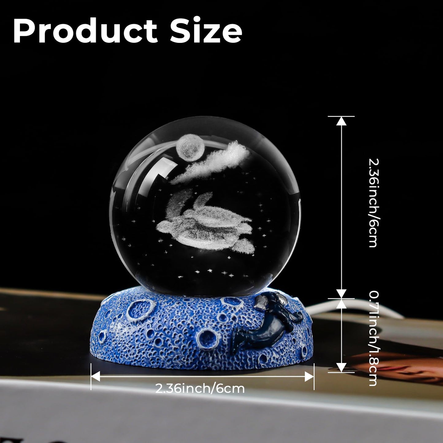COQIRAUSEN Turtle 3D Crystal Ball Figurine, 2.4inch Oceans Glass Ball Gifts for Women, Sculpture Display Paperweight Keepsakes for Marine Organism Lover Home Decor