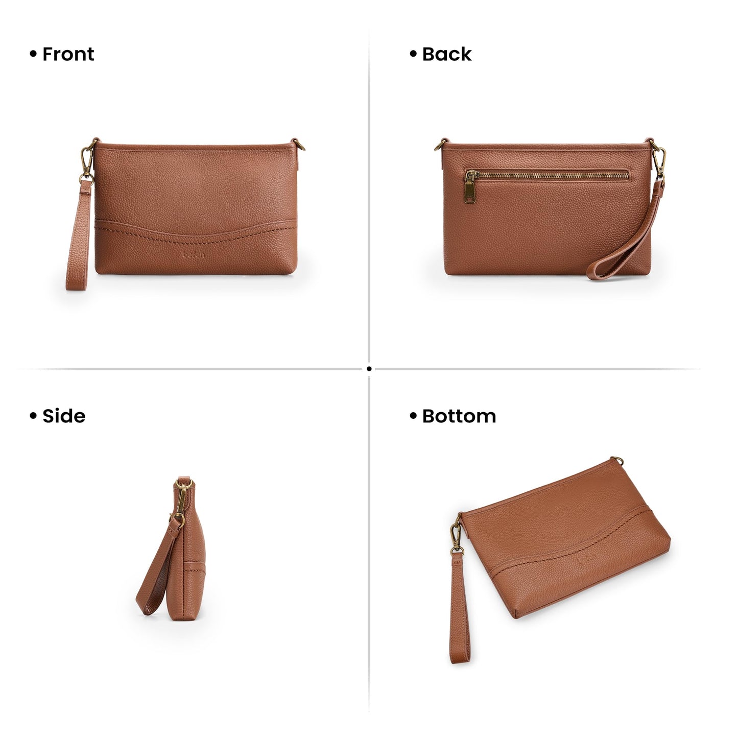 befen Genuine Leather Clutch Purse for Women RFID Blocking Wristlet Purses Brown Crossbody Bag Small Real Leather Crossbody Wallet for Travel Soft Designer Handbag with Shoulder and Wrist Strap