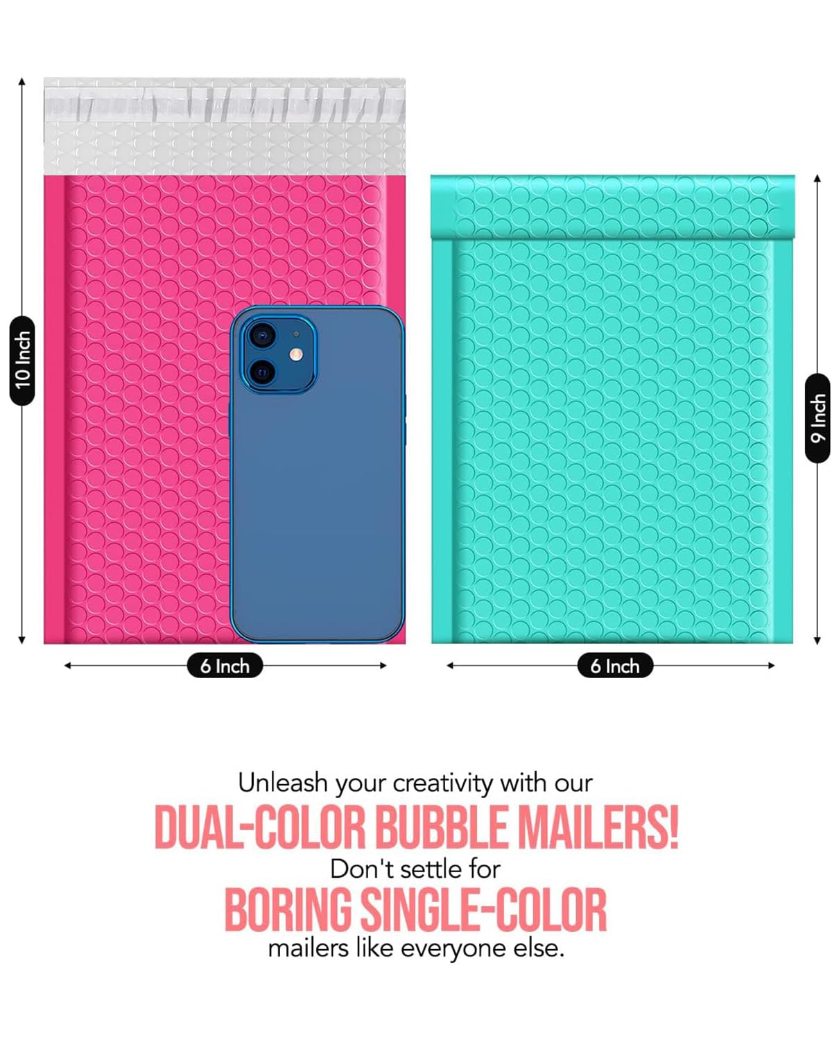 GSSUSA Bubble Mailers 6x10 100 Pack Usable Size 6x9" Small Bubble Mailer Padded Envelopes with 50 Pink & 50 Teal Cute Bubble Mailers Self-Seal Bubble Envelopes Mailing for Small Business, Mixed Colors