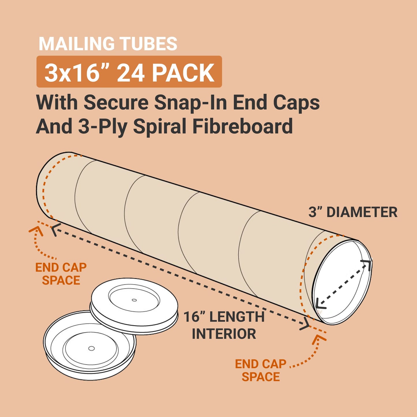 Aviditi BOX USA BOX USA Mailing Tubes, 3" W x 16" H, 24-Pack - Round Corrugated Tubes for Mailing and Storage of Blueprints, Artwork, Crafts, Posters, Long Art Holder