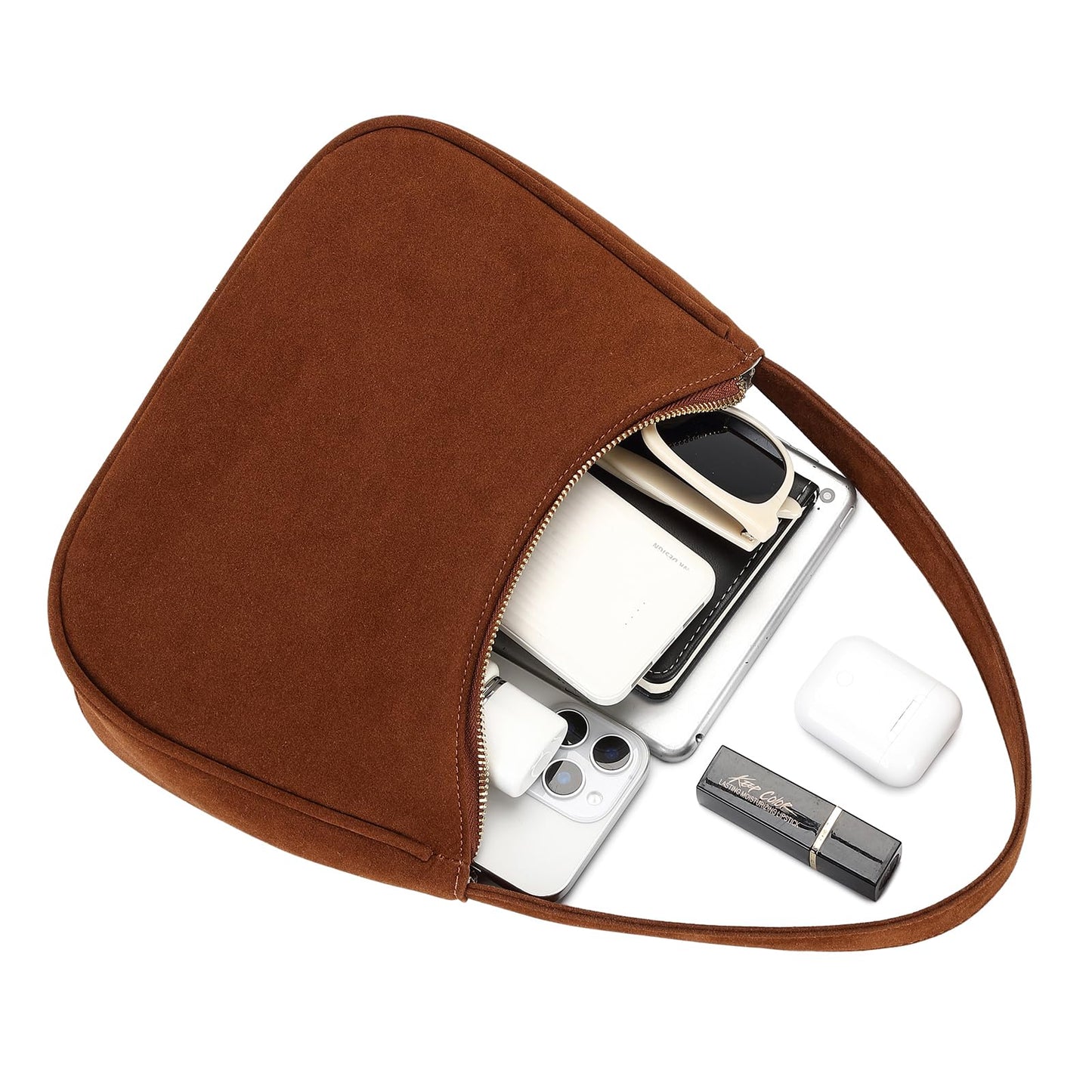 CYHTWSDJ Shoulder Bags for Women, Cute Hobo Tote Handbag Mini Clutch Purse with Zipper Closure (Suede-brown)