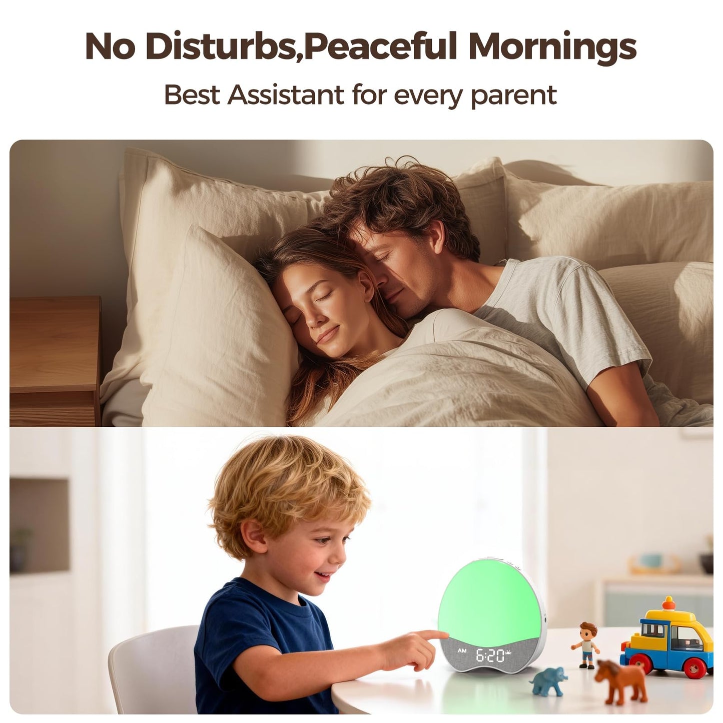 Ok to Wake Alarm Clock for Kids, Sleep Trainer with Night Light, White Noise Sound Machine, Dimmable Digital Display, 21 Soothing Sounds, Gentle Wake-up, Child Lock, for Kid, Toddler, Bedside, Bedroom