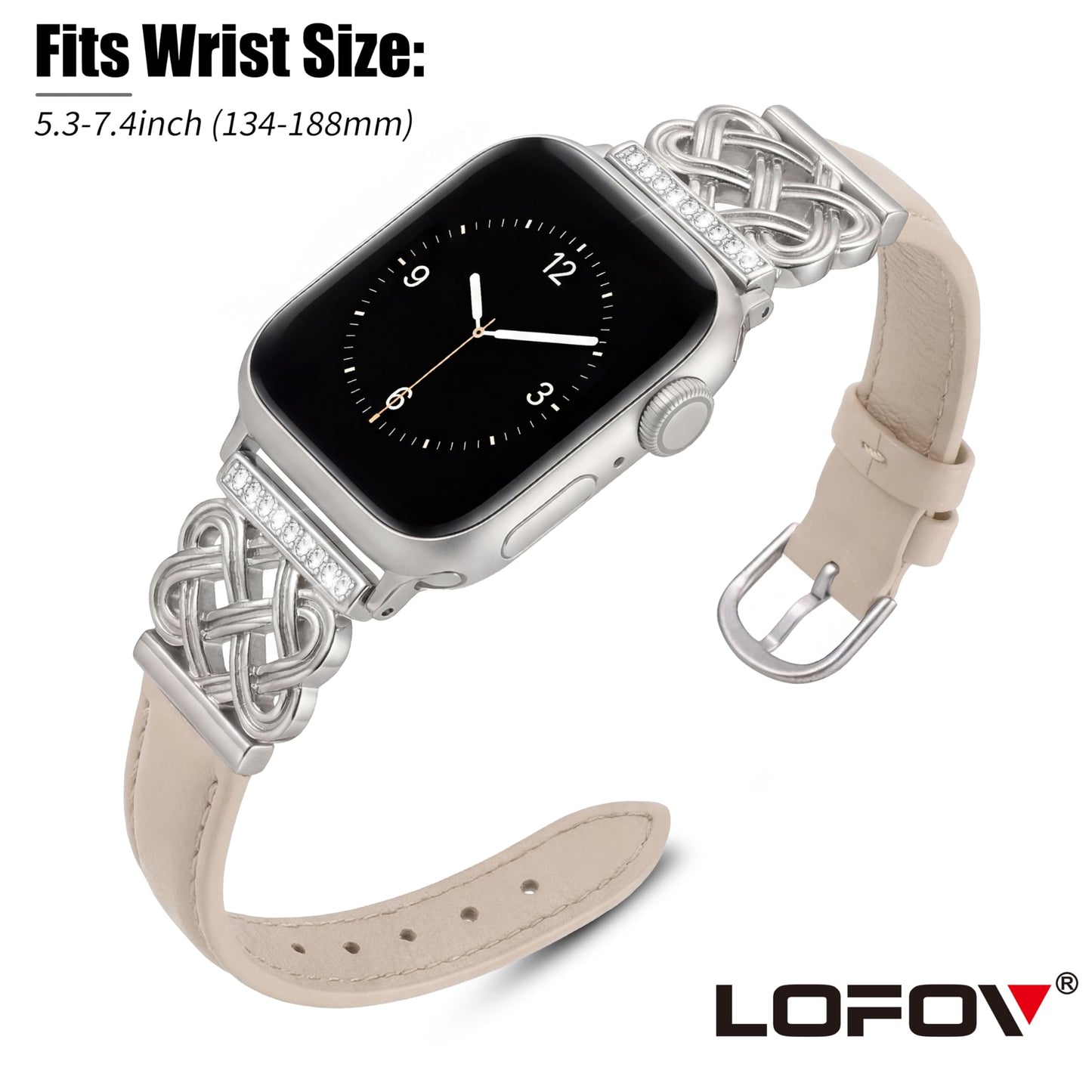 LOFOV Compatible with Apple Watch Bands Women 38/40/41/42mm Dressy Slim Leather Strap with Designer Celtic Knot Interlock Buckle Bracelet for iWatch Series 11 10 9 8 7 6 5 4 SE 3 2 1 (Starlight)