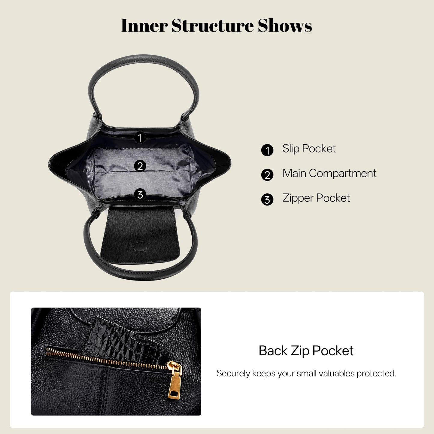 hedexe Genuine Leather Tote Bag for Women: Chic Spacious Shoulder Handbag Satchel Purse - Large Work Bag for Travel & Daily Use(Black)
