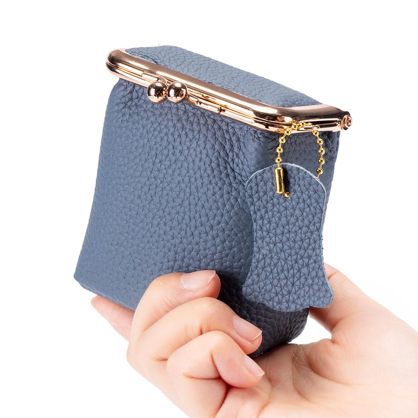 Genuine Leather Vintage Lipstick Coin Purse with Kiss-Lock Closure, mini travel jeweley box, Compact Travel Jewelry Organizer for Earrings, Rings, Keys, Coins (Black)