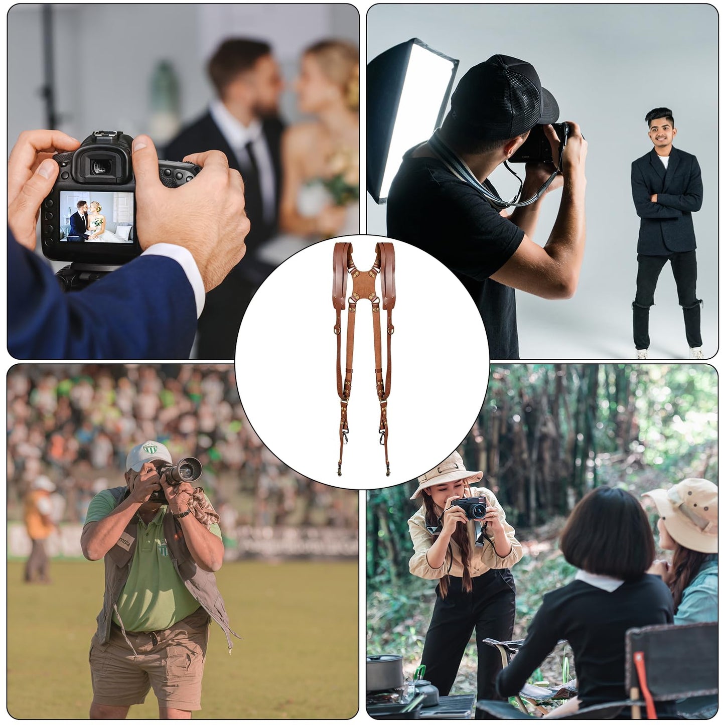 Jerliflyer Camera Harness, Dual Camera Harness, Camera Straps for Photographers for DSLR/SLR (Brown)