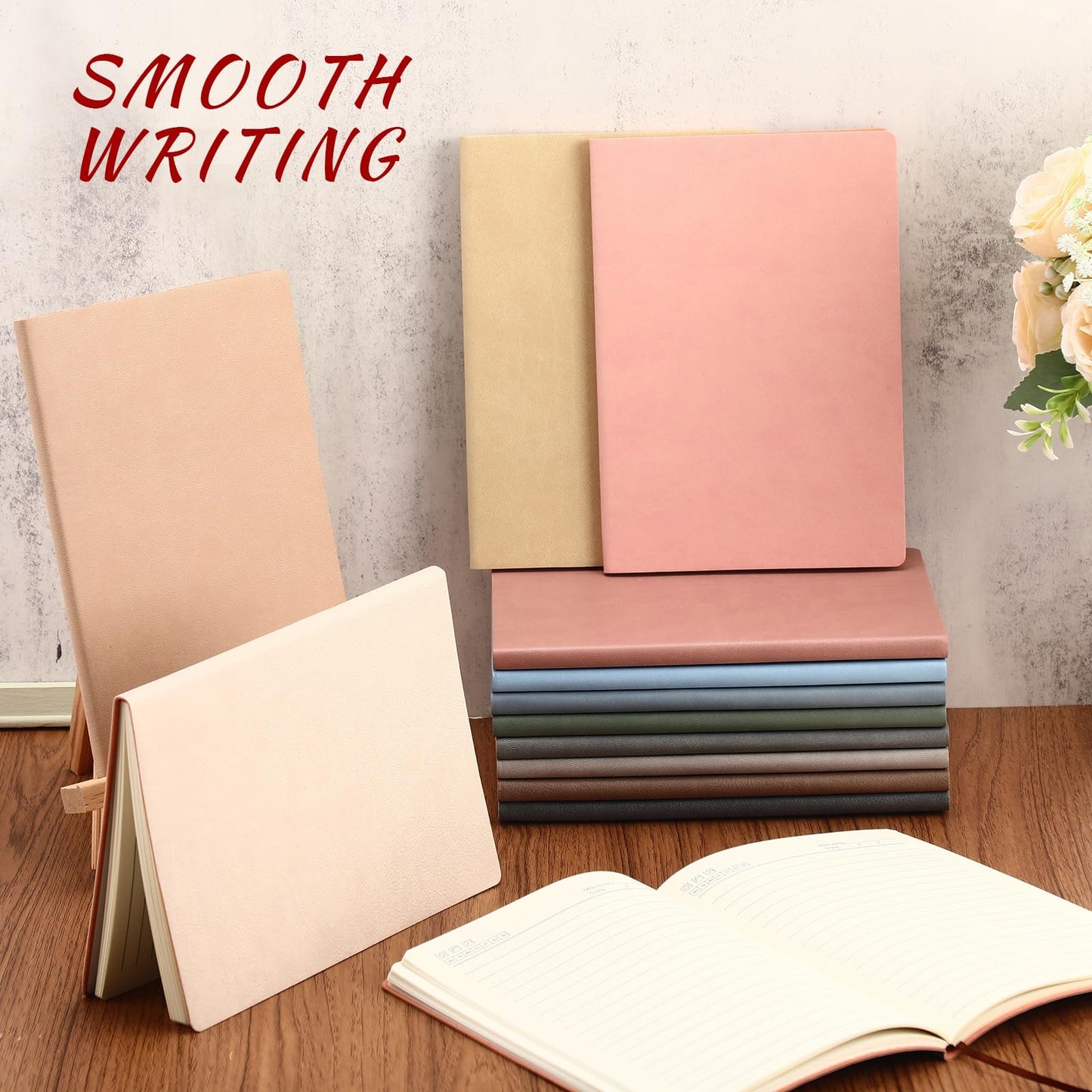 PerKoop 36 Pcs A5 PU Leather Journals Soft PU Leather Cover Ruled Writing Notebook Lined Journal Notebook for Office School Business Writing 128 Pages, 8.1'' x 5.6'' (Morandi Color)