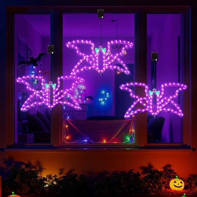 Halloween LED Bat Light, Single Hanging Bat, Indoor & Outdoor Halloween Decor, 4 Light Modes, Timer Function, Perfect Yard & Party Decoration