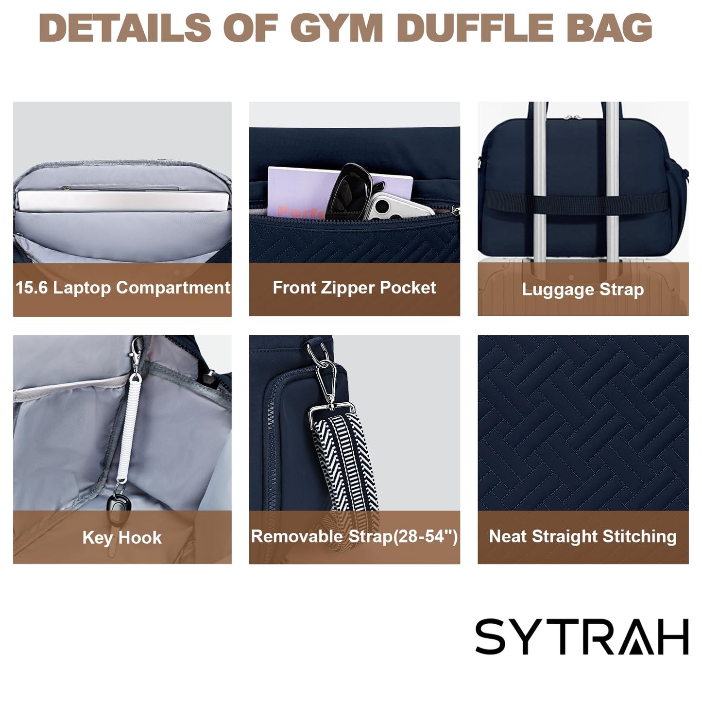 SYTRAH Gym Bag for Women, Lightweight Workout Duffle Bag with Shoe & Wet Separation for Gym, Yoga, Travel & Overnight, Stylish Sports Bag with Adjustable Shoulder Strap Blue