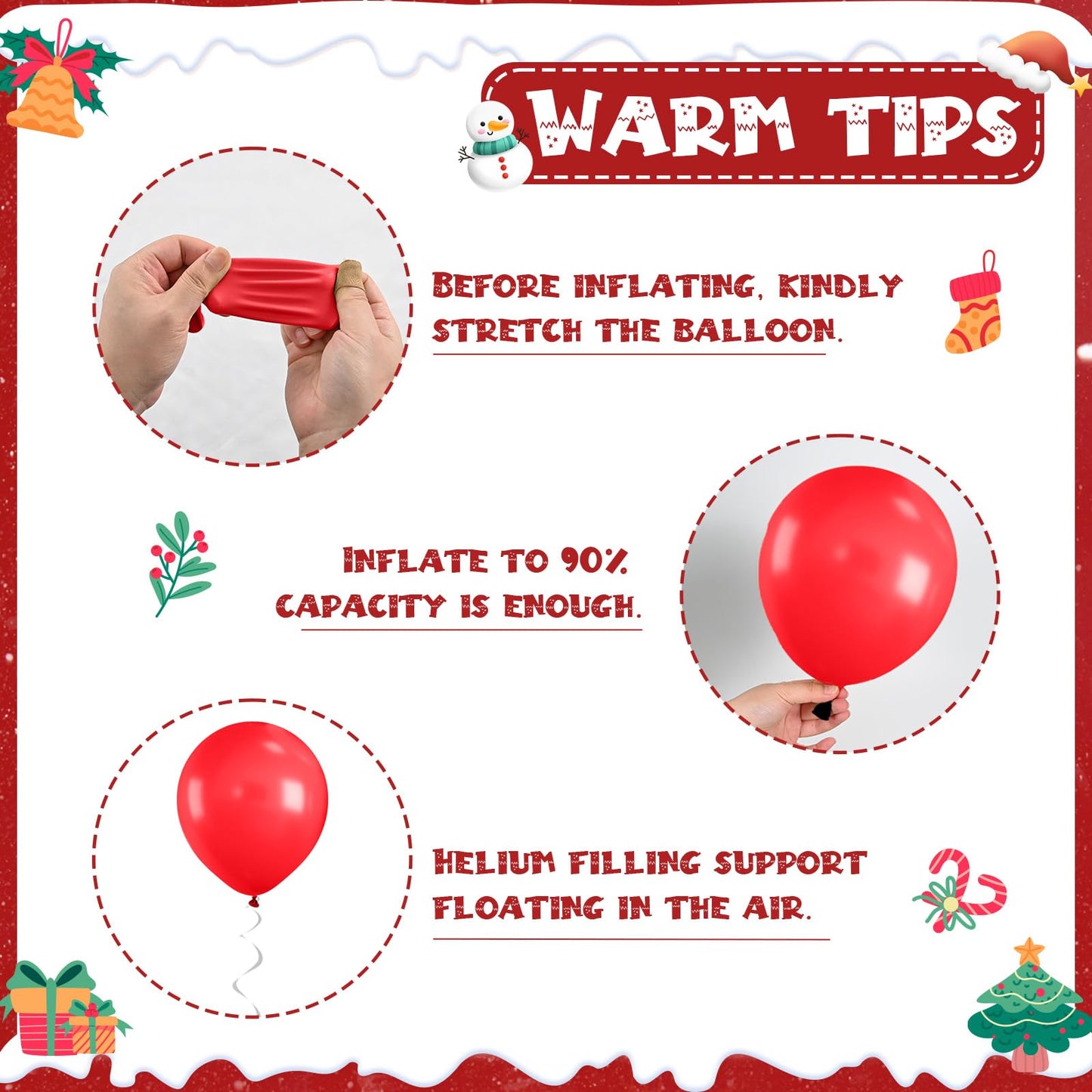 Saxuxu Christmas Balloons, 12 Inch Xmas Print Balloons, Red Green Confetti Latex Balloon Green Red White Gingerbread Man Bell Elk Santa Claus Printed Balloon for New Year Christmas Party Decorations