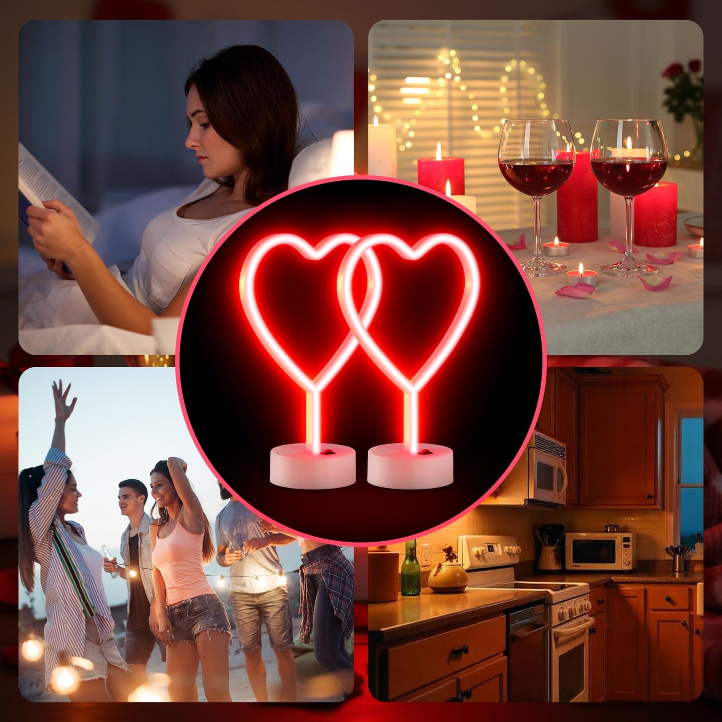 Retisee 2 Pack Heart Neon Signs with Holder Base LED Neon Light USB or 3-aa Battery Powered Heart Light for Valentine Gifts, Bedroom, Wedding, Pink Room Decor(Red)