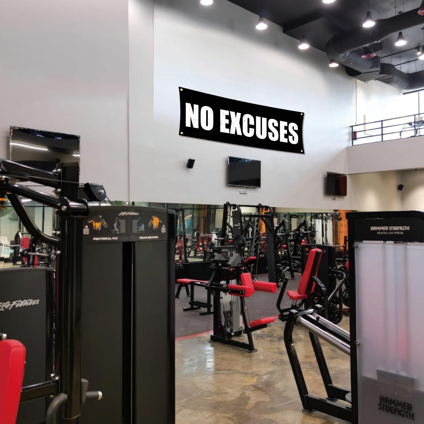 Motivational Gym Flag Banner - No Excuses - 72x24 Inches Home & Garage Gym Wall Decor with 4 Brass Grommets for Easy Hanging