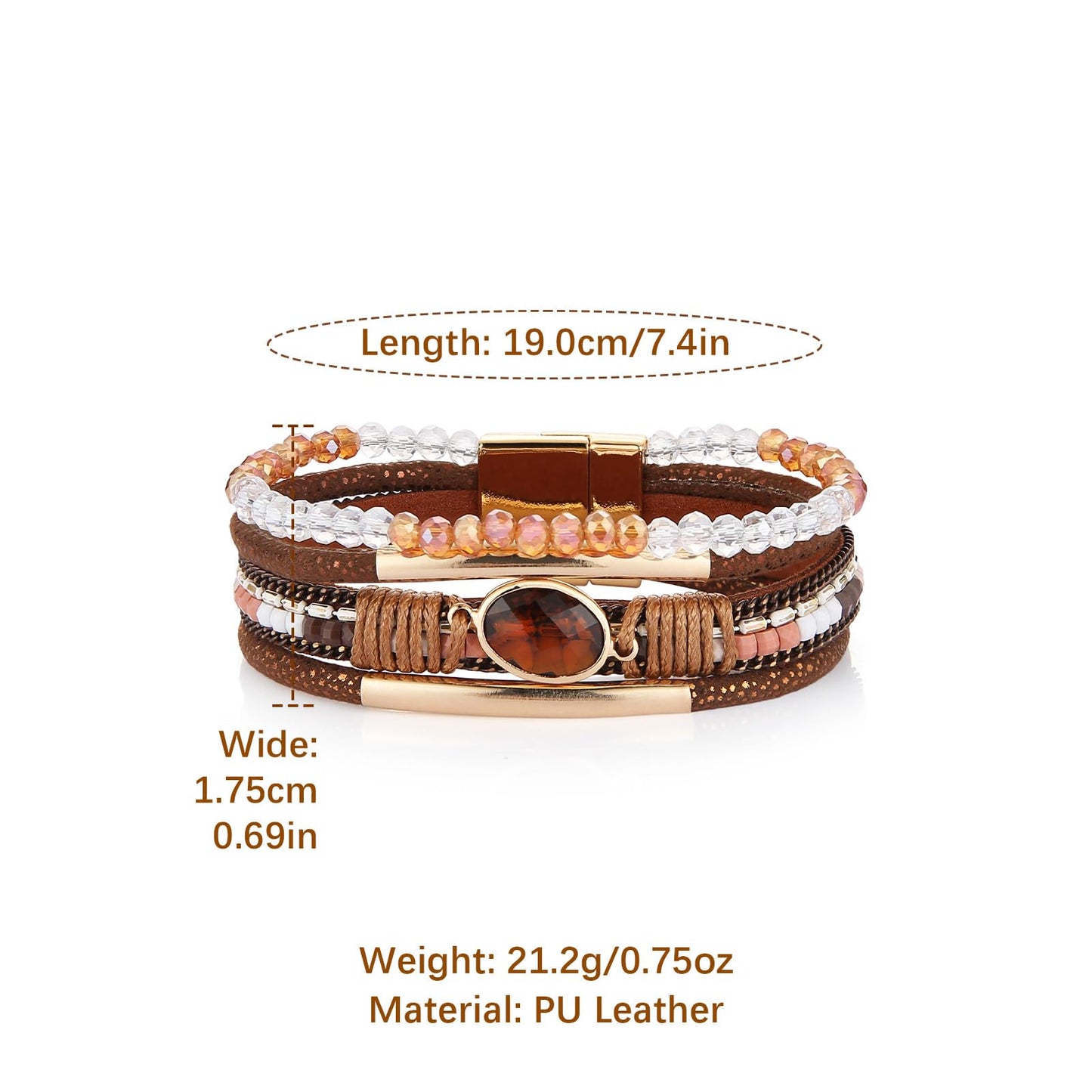 HZMAN Boho Handmade Multilayer Leather Wrap Bracelets for Women Acrylic Crystal Cuff Bangle Jewelry Gift