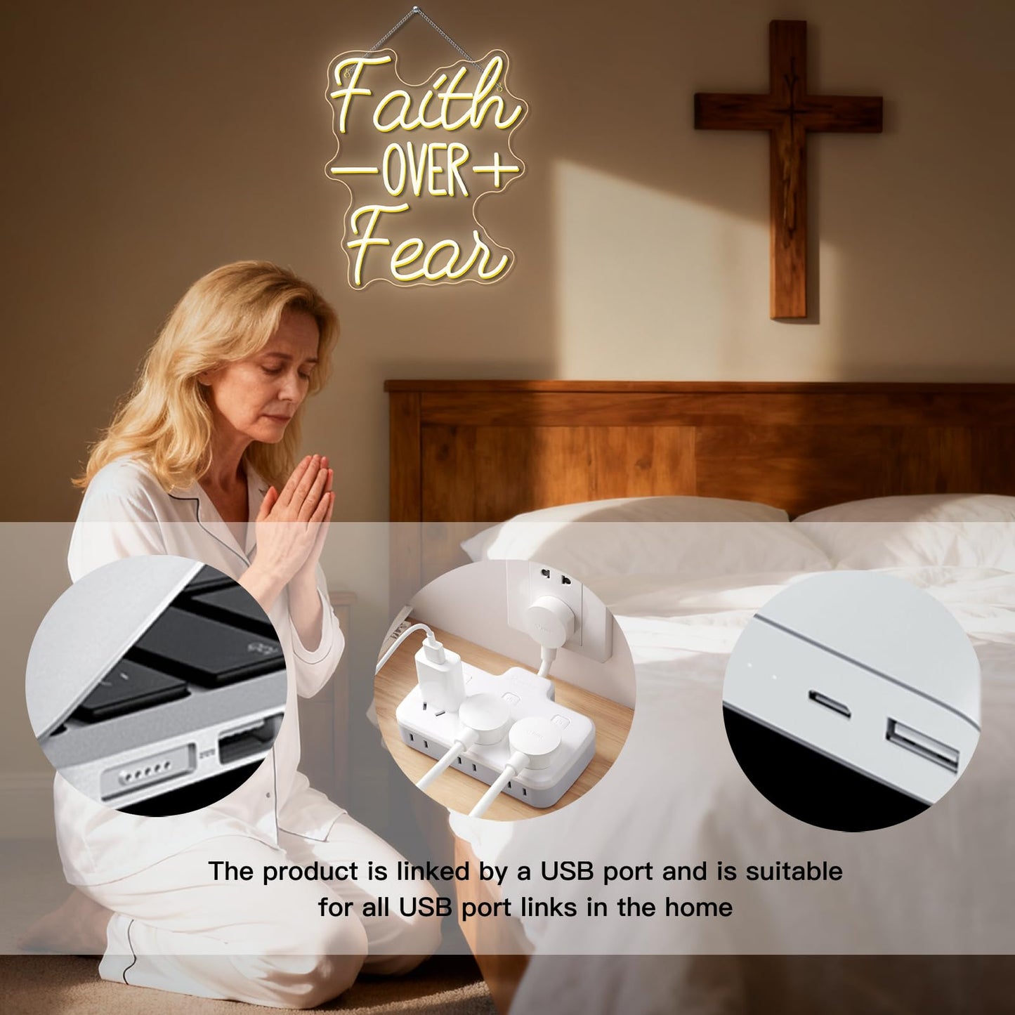 WLHOPE Faith Over Fear Neon Sign Bible Verses Neon Signs for Wall Decor Christian Led Lights Religious Light Up Church Prayer Room Home Bedroom Club Party Christian Gifts