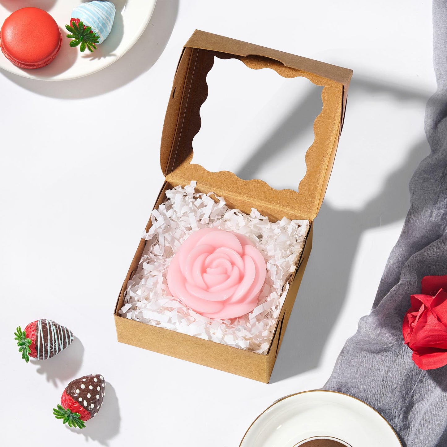 RomanticBaking 3 ¼" x 3 ¼" x 1 ½" 50PCS Chocolate Truffle Boxes for 4,Mini Bakery Boxes with Window for Brownie,Cookies, Soap, Donut,Macaron