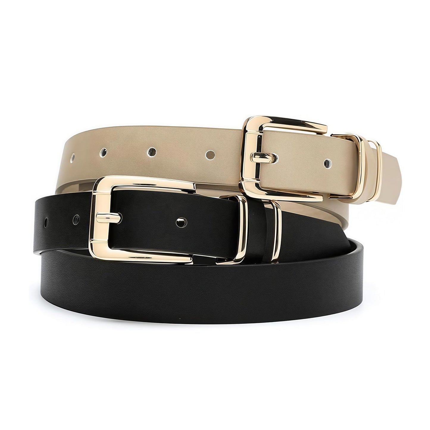 IFENDEI Women Waist Belts for Dresses Thin Black Skinny Leather Belts with Gold Pin Buckle Beige X-Small