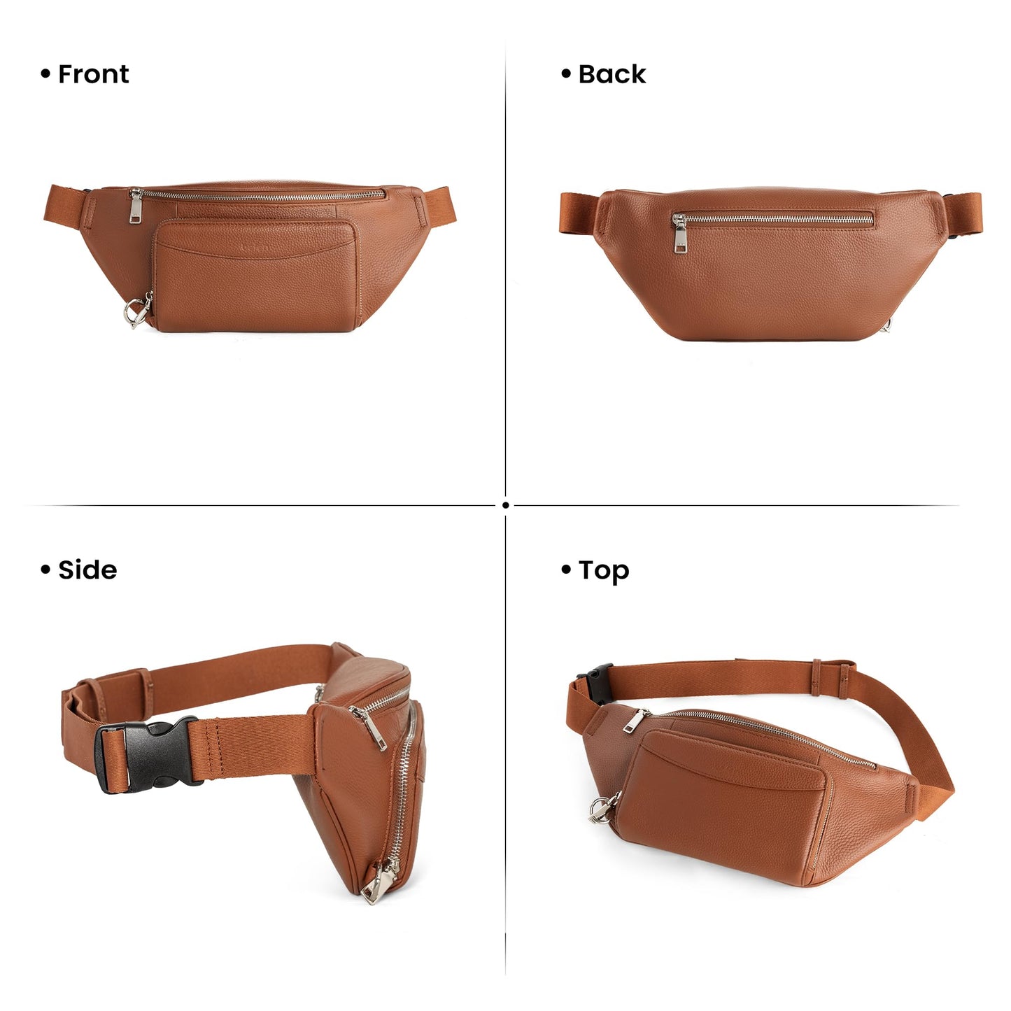 befen Real Leather Anti Theft Fanny Pack Waist Bag for Women, Womens Leather Crossbody Bags Belt Bag Purse with Built in RFID Wallet Cognac Brown