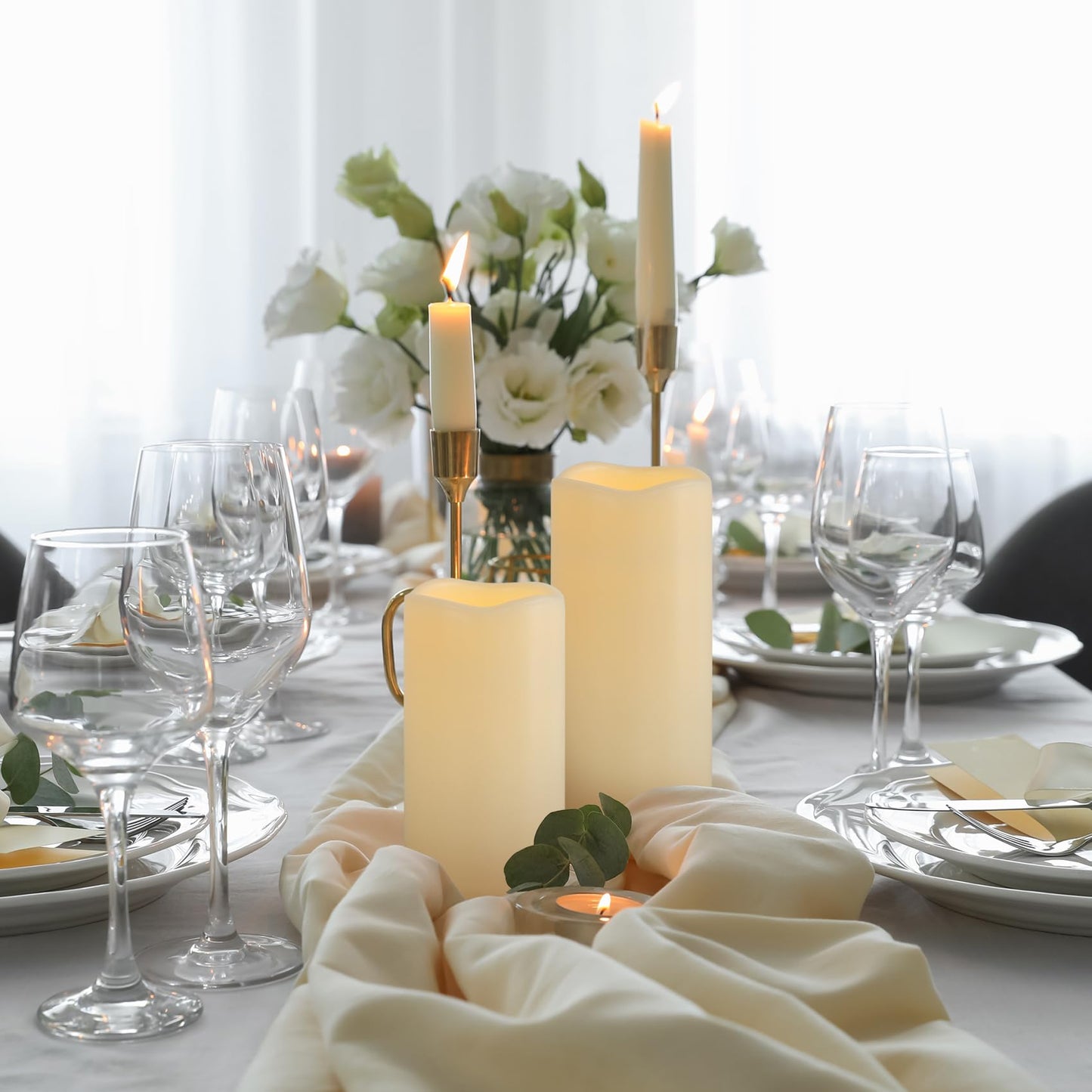 7LinRay 1 Pack 3" x 8" Outdoor Flameless Candles with Remote and Timer, Battery Operated Flickering LED Flameless Pillar Candles for Wedding Home Decoration, Ivory, Plastic