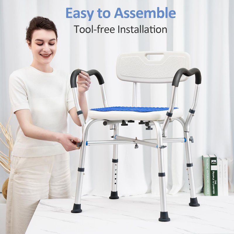 KingPavonini Shower Chair for Inside Shower, 550LBs Heavy Duty Bath Chair with Arms, Medical Shower Seat, Bath Stool Safety Shower Bench with Reinforced Crossing Bar for Elderly, Adults, Disabled