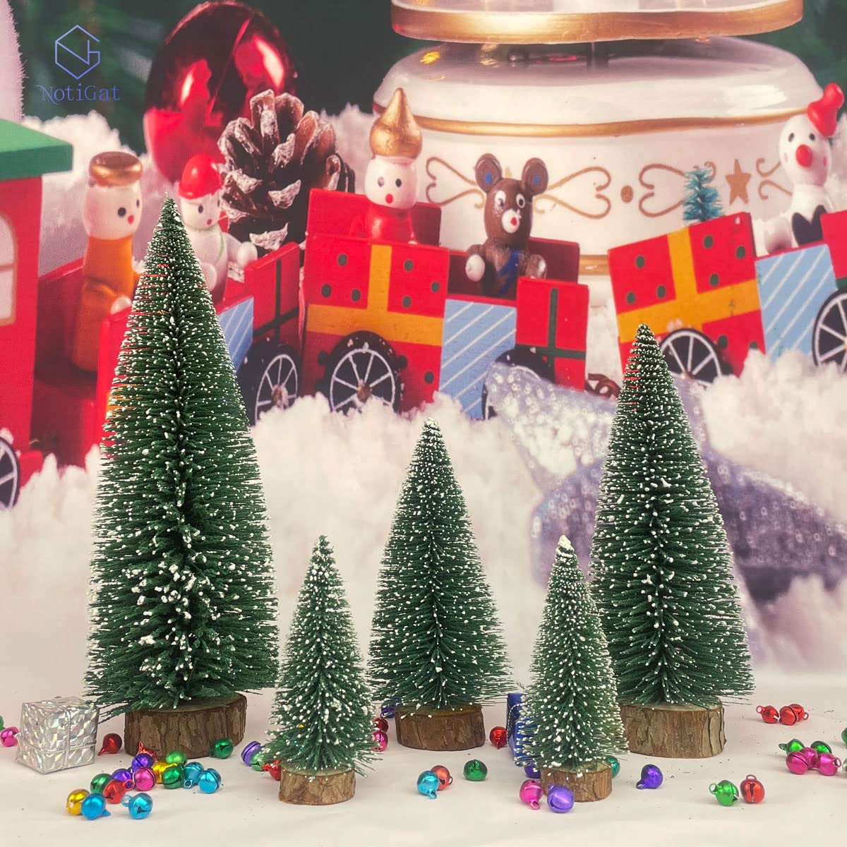 NotiGat mini Christmas Tree Bottle Brush Christmas Trees with Wooden Bases Christmas Decorations for Party Table top decer Christmas Tree (5pcs)
