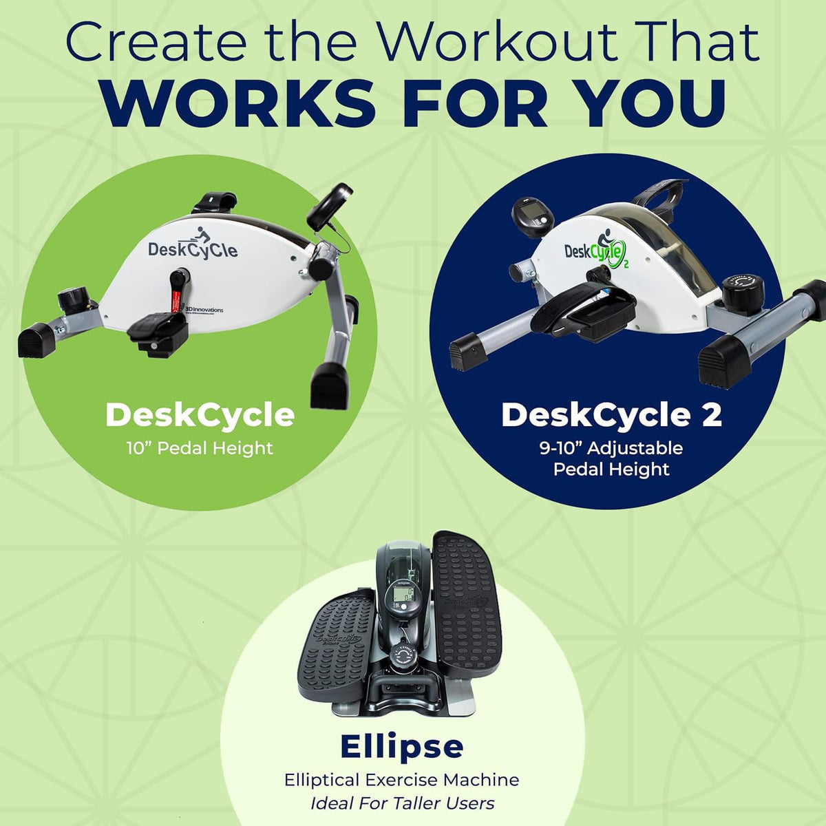 DeskCycle Under Desk Bike Pedal Exerciser - Stationary Bikes for Home & Office - Standard and Adjustable Height Versions