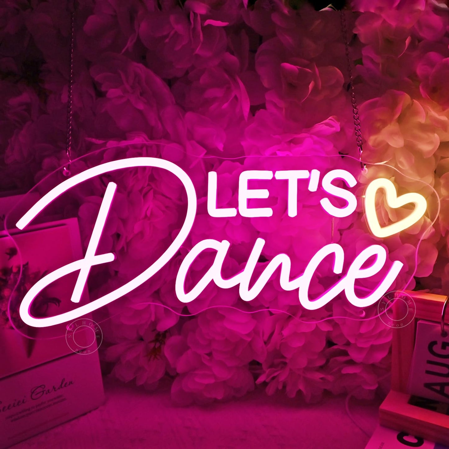 SYLHOME Let's Dance Led Neon Light Sign Heart Dance Studio Girls Bedroom Classroom Wall Sign Decor Kitchen Wedding Birthday Party Decor 15.75" X 7.28" USB