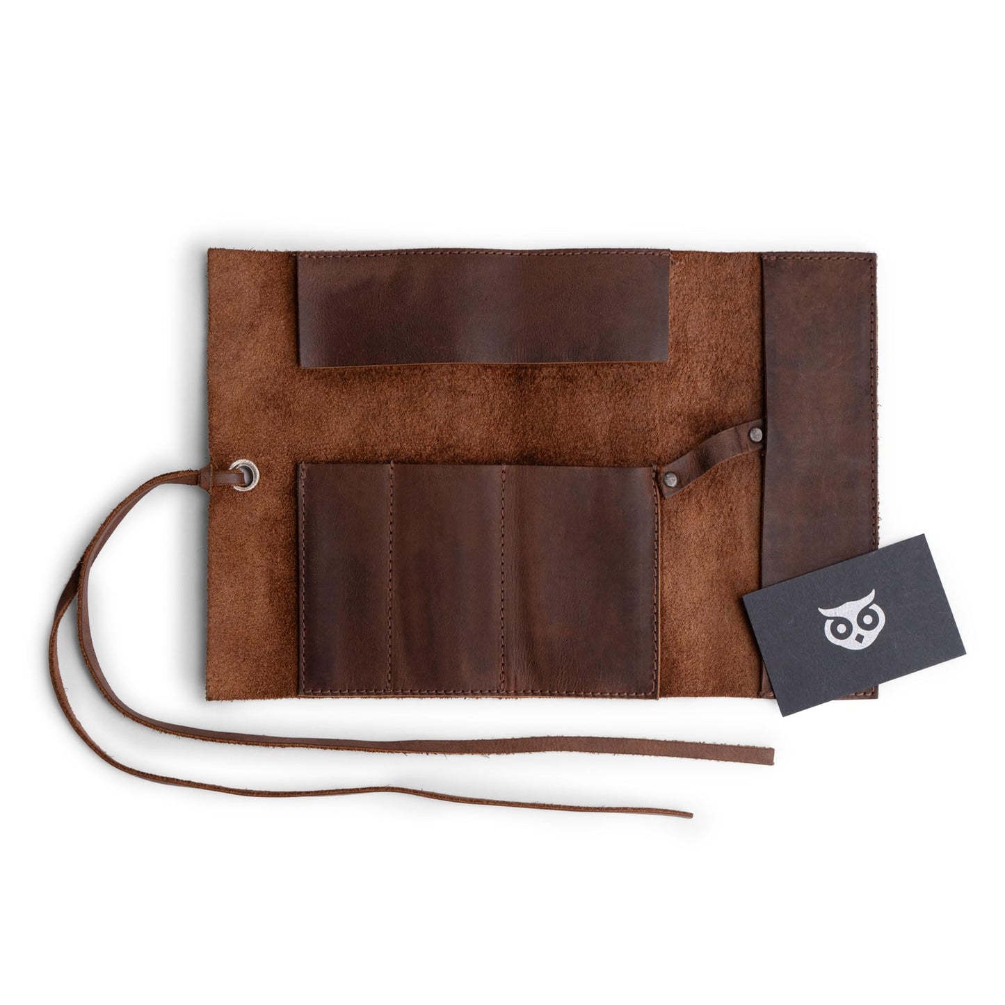 Hide & Drink, Rustic Leather Pencil Roll Pouch, Multi-Purpose Storage Wrap for Scissors, Earphones, Organizer for Craft, Work, Handmade (Bourbon Brown)