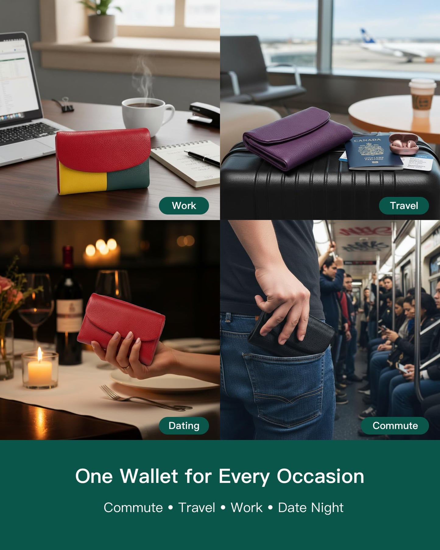 Nsciyise Premium Leather Wallet for Women, Multi-Slot Card Holder with RFID Blocking Protection, ID Window, Zipper Coin Purse, Trifold Genuine Cowhide, Red